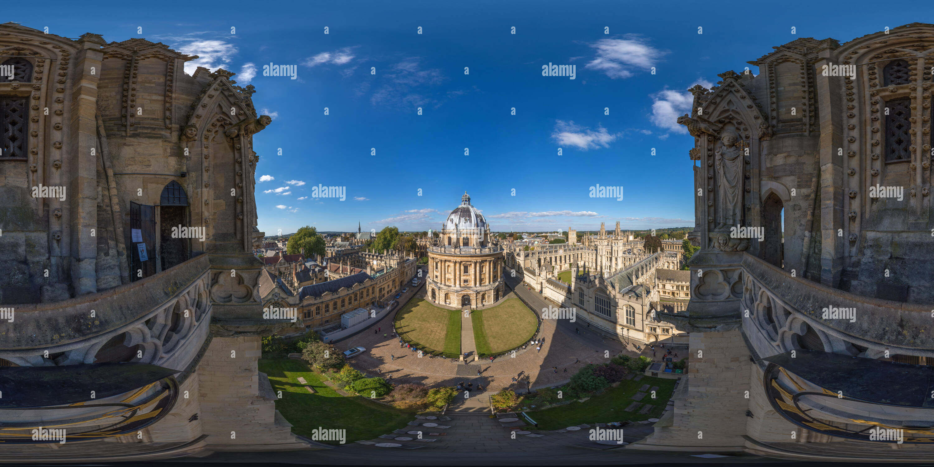 360 Grad Panorama Ansicht von Blick auf die Stadt von der Universität Oxford Kirchturm Balkon, Großbritannien