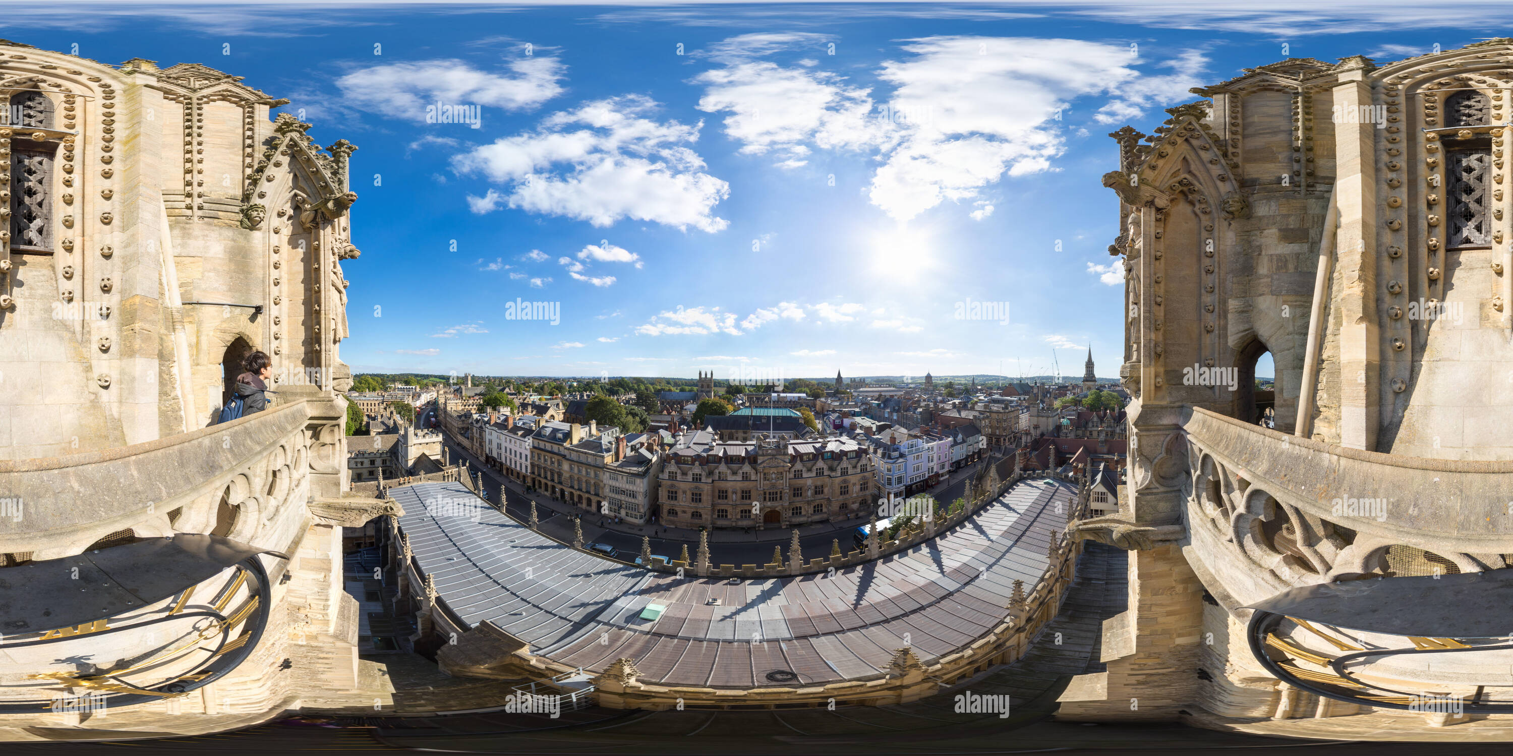 360 Grad Panorama Ansicht von Blick auf die Stadt von der Universität Oxford Kirchturm Balkon, Großbritannien