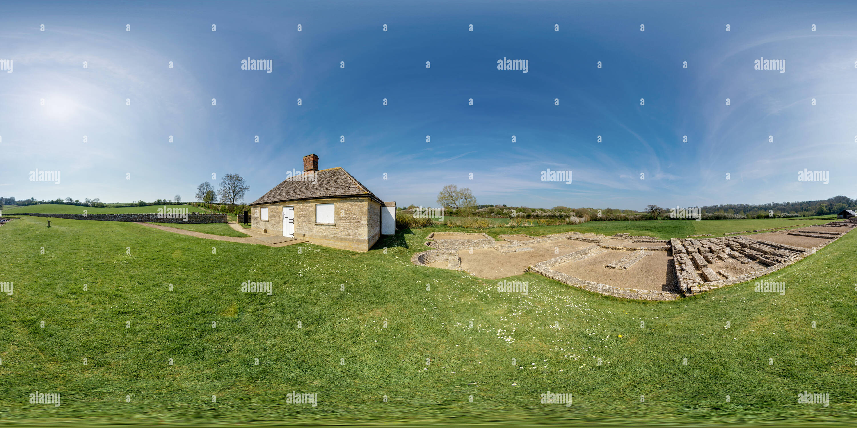 360 Grad Panorama Ansicht von North Leigh Römische Villa, Oxfordshire, Großbritannien