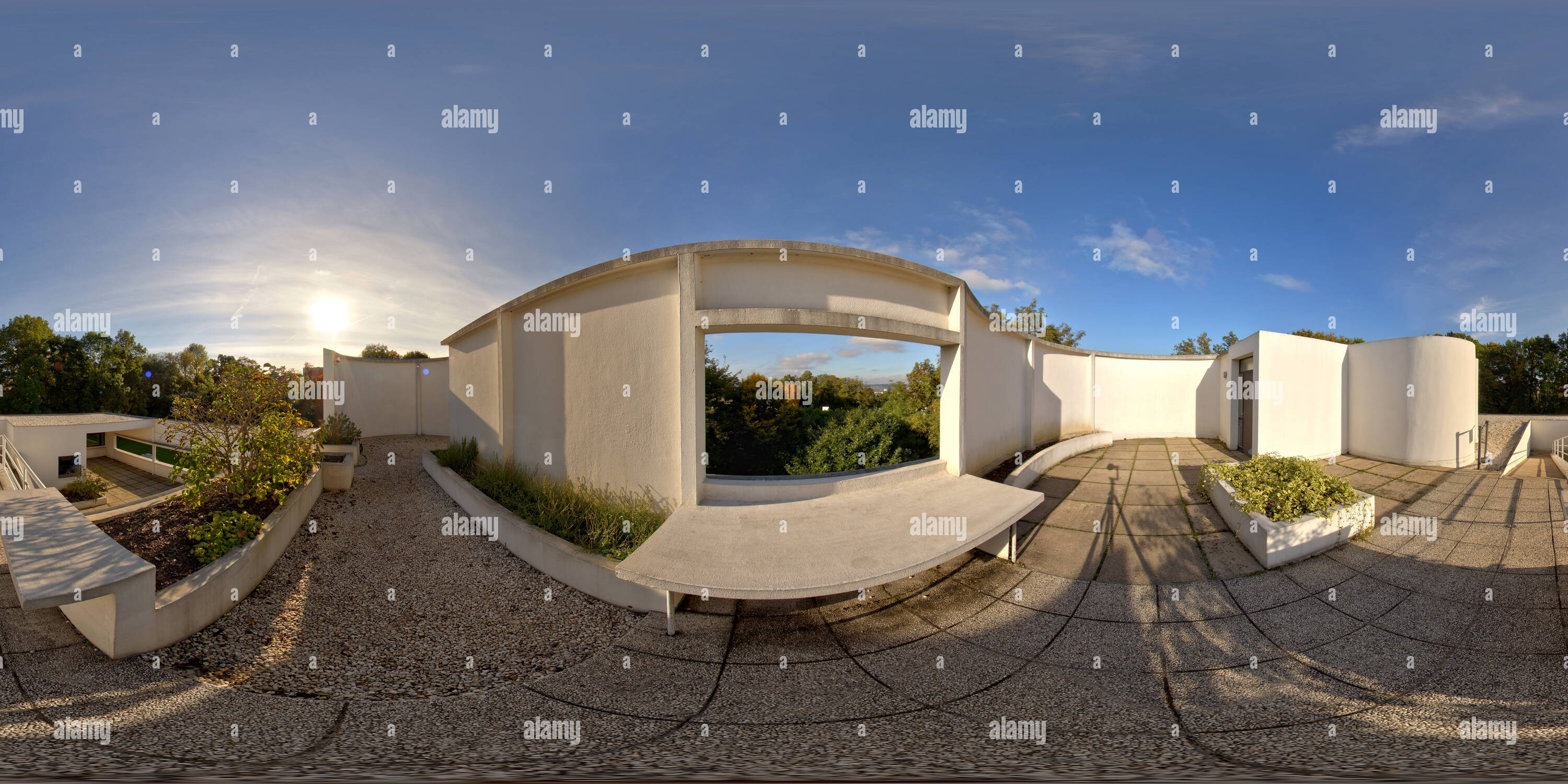 360 Grad Panorama Ansicht von Villa Savoye, Le Corbusier obere Terasse