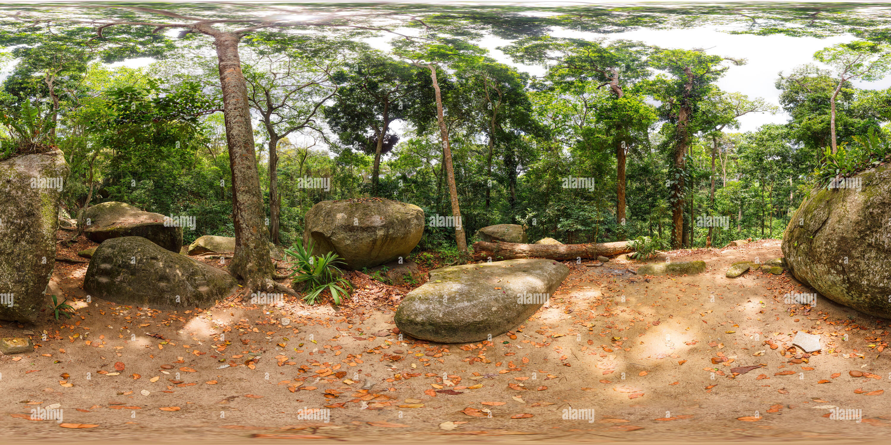 360 Grad Panorama Ansicht von Der Heilige Stein in El Pueblito, das Dorf thene der repräsentativsten Stätten der Tayrona Kultur in Santa Marta, Kolumbien