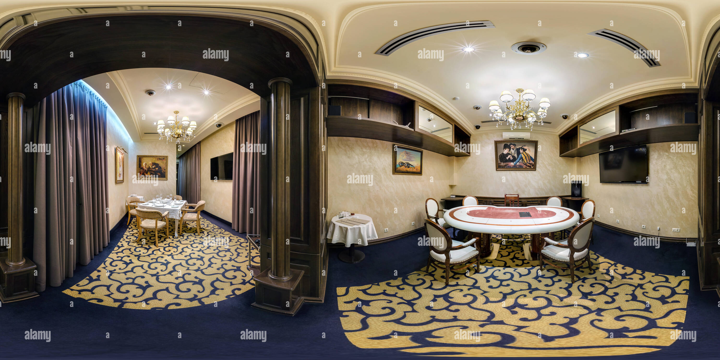 360 Grad Panorama Ansicht von MINSK, Weißrussland - September 20, 2016: Panorama im Innenraum vip-Pokerraum in Luxus Casino. 360 von 180 Grad nahtlose sphärischen Panoramas in equ