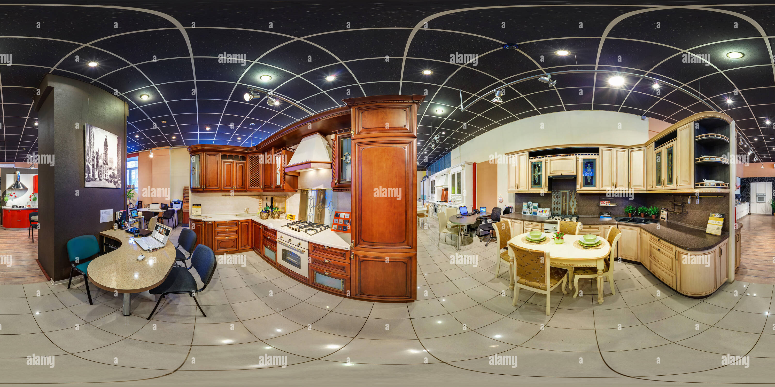 360 Grad Panorama Ansicht von Moskau, Russland - MÄRZ 20, 2012: 360 Panorama im Innenraum von Luxus stilvolle Möbel Küche shop shop. 360 von 180 Grad Winkel nahtlose p