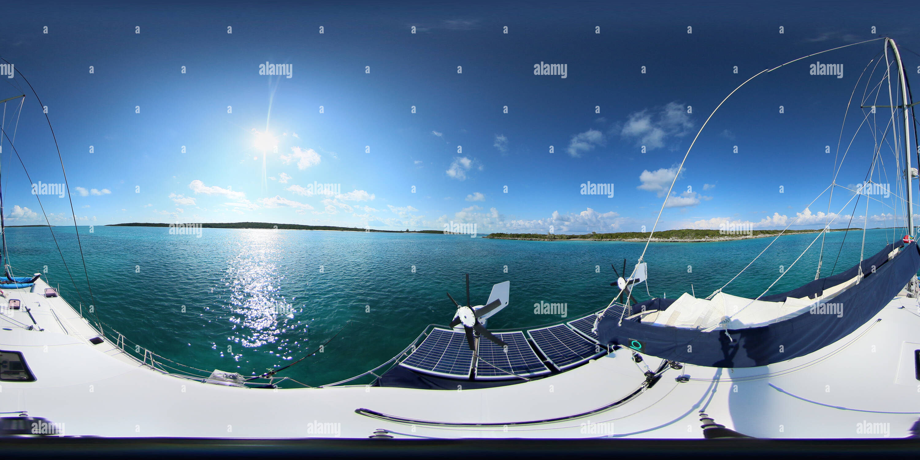 360 Grad Panorama Ansicht von Leaf Cay Anchorage, Exumas, Bahamas