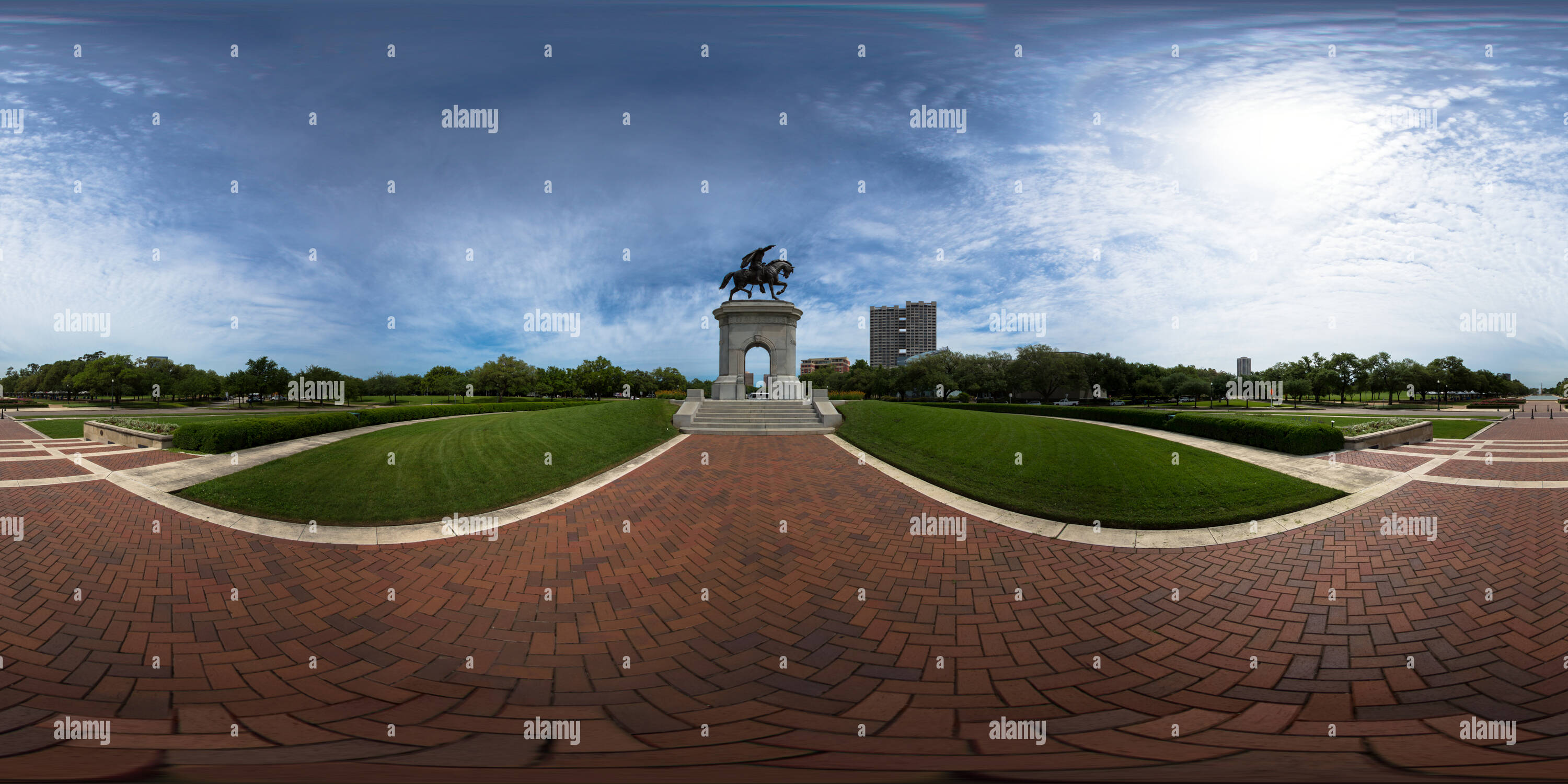 360 Grad Panorama Ansicht von Sam Houston Denkmal, Hermann Park