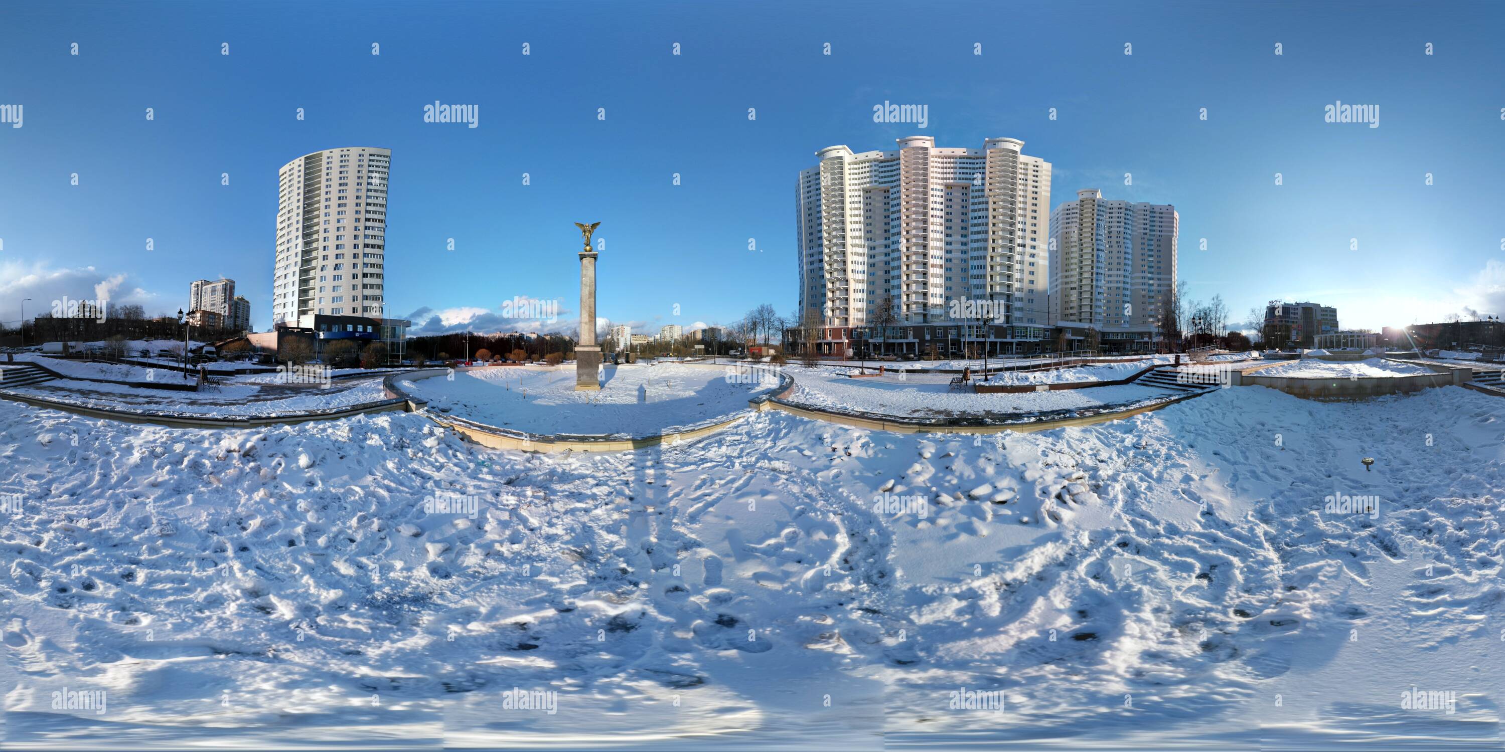 360 Grad Panorama Ansicht von Eine trauernde Mutter Denkmal, Skulptur Tschechow Straße Pushkino, Moskau, Russland