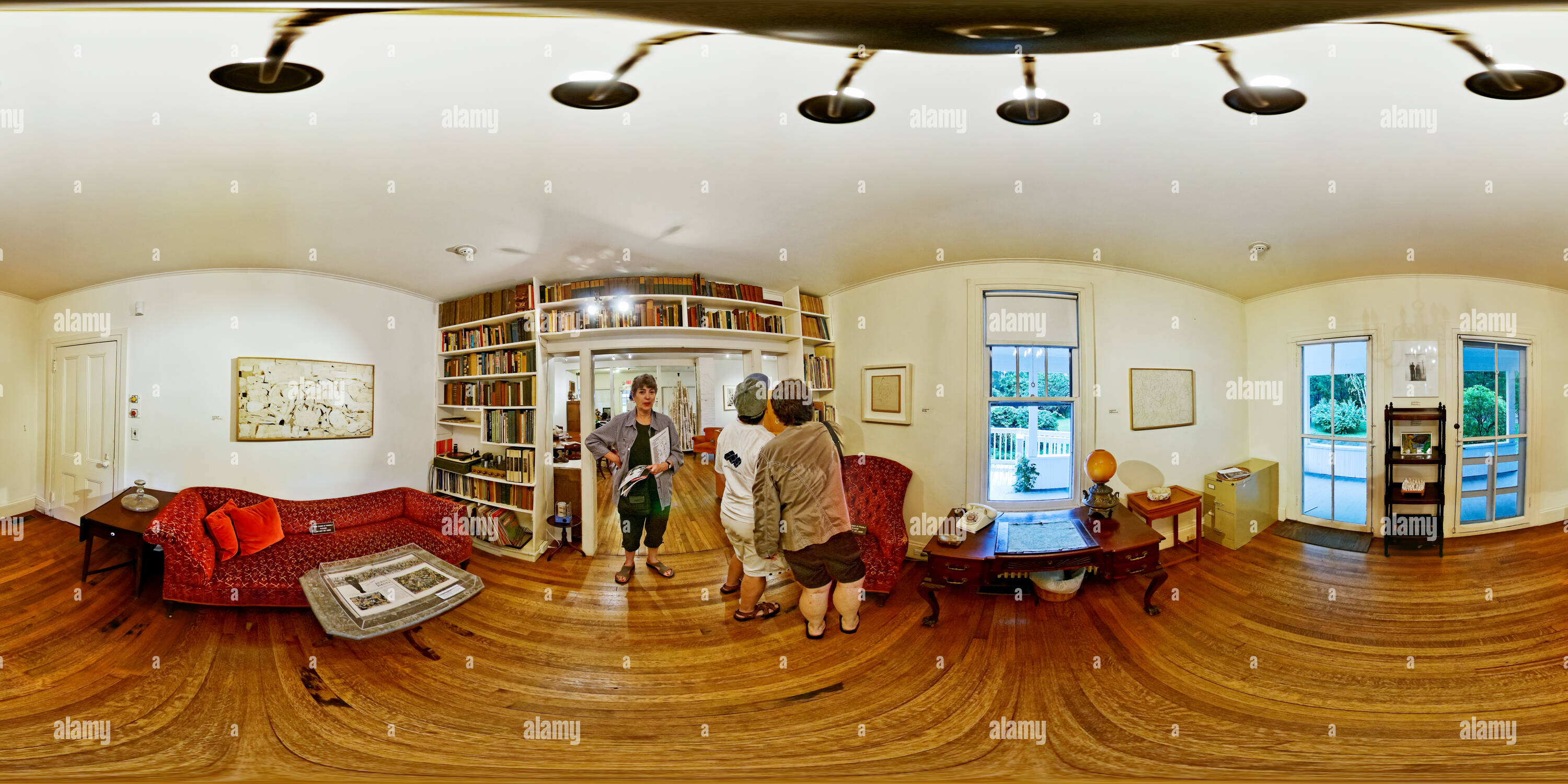 360 Grad Panorama Ansicht von Wohnzimmer, Pollack Krasner Haus, Long Island, NY
