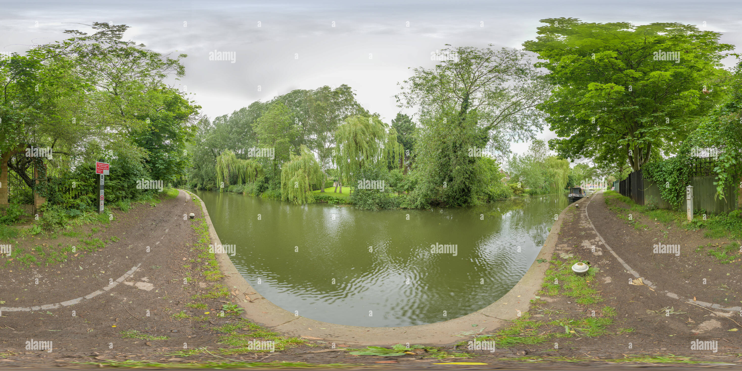 360 Grad Panorama Ansicht von Grand Union Canal an Union Wharf, Endstation der Kanal zu Foxton Locks.