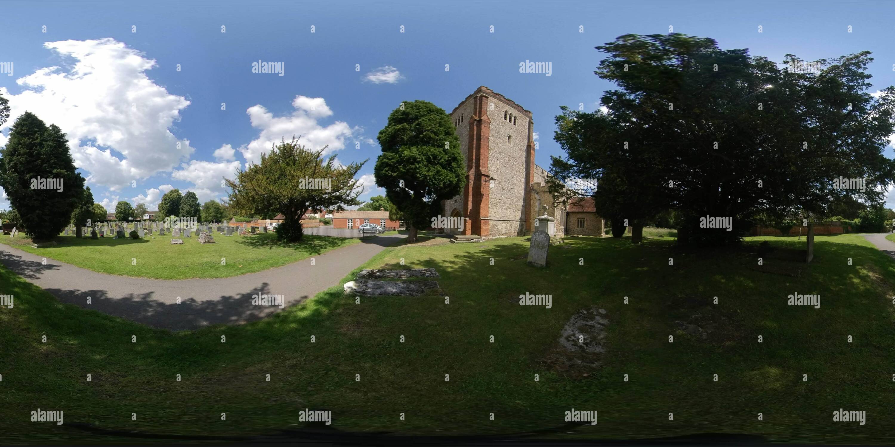 360 Grad Panorama Ansicht von 360-Grad-Ansicht der englischen Norman Tower Church Writle Essex