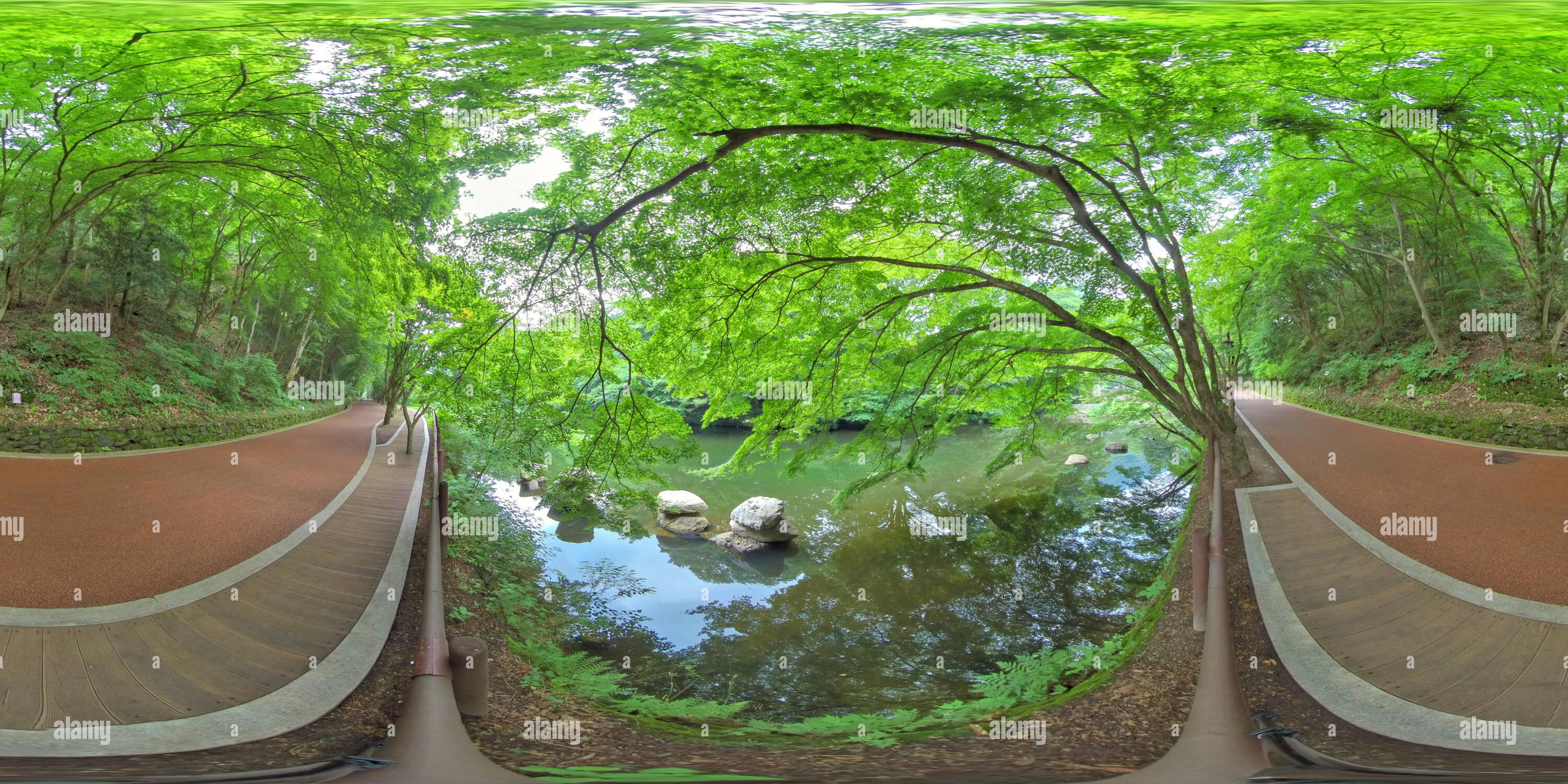 360 Grad Panorama Ansicht von Jangseong, Südkorea - 23 Juli 2019 Baekyangsa Tempel im Sommer. 360 Grad Panorama von sphärischen Baekyangsa Tempel und Naejangsan Mountain Park. V