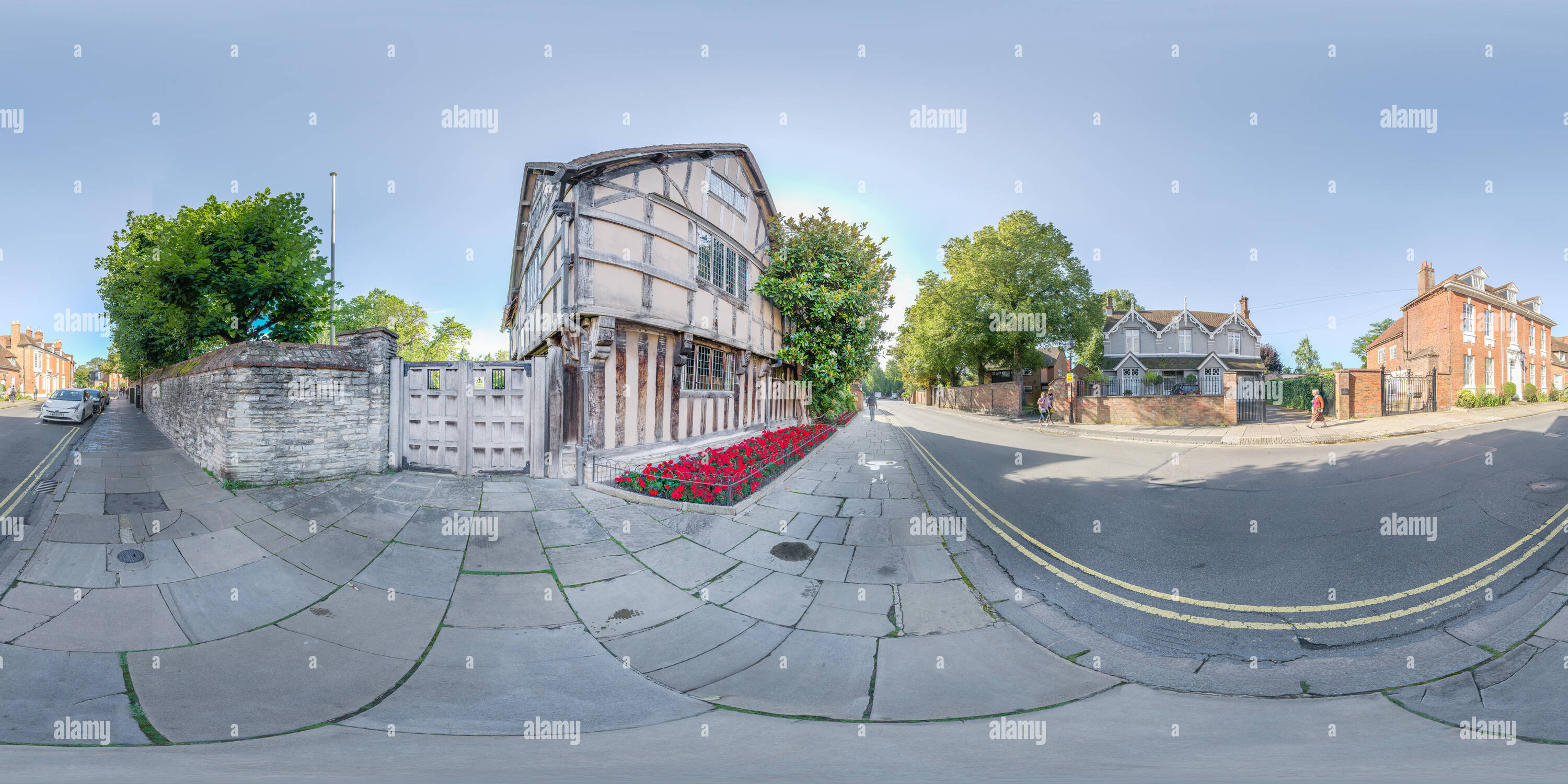 360 Grad Panorama Ansicht von Hall's Croft, früher von Shakespeare's Tochter Susanna und Ihr Arzt Mann, John Hall, auf Altstadt Straße, in Stratford-upon-Avon Warwicks