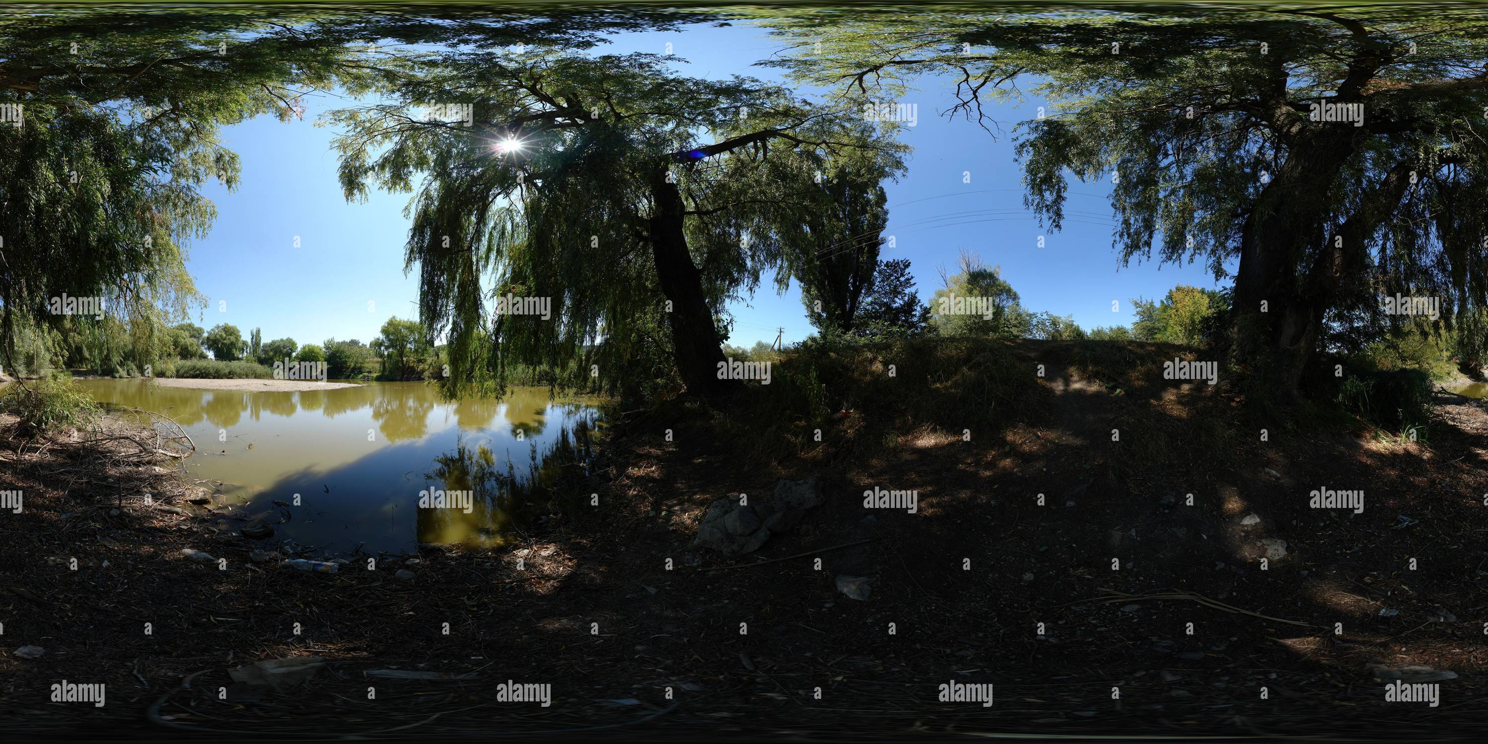 Vista panorámica en 360 grados de Pequeño estanque en verano
