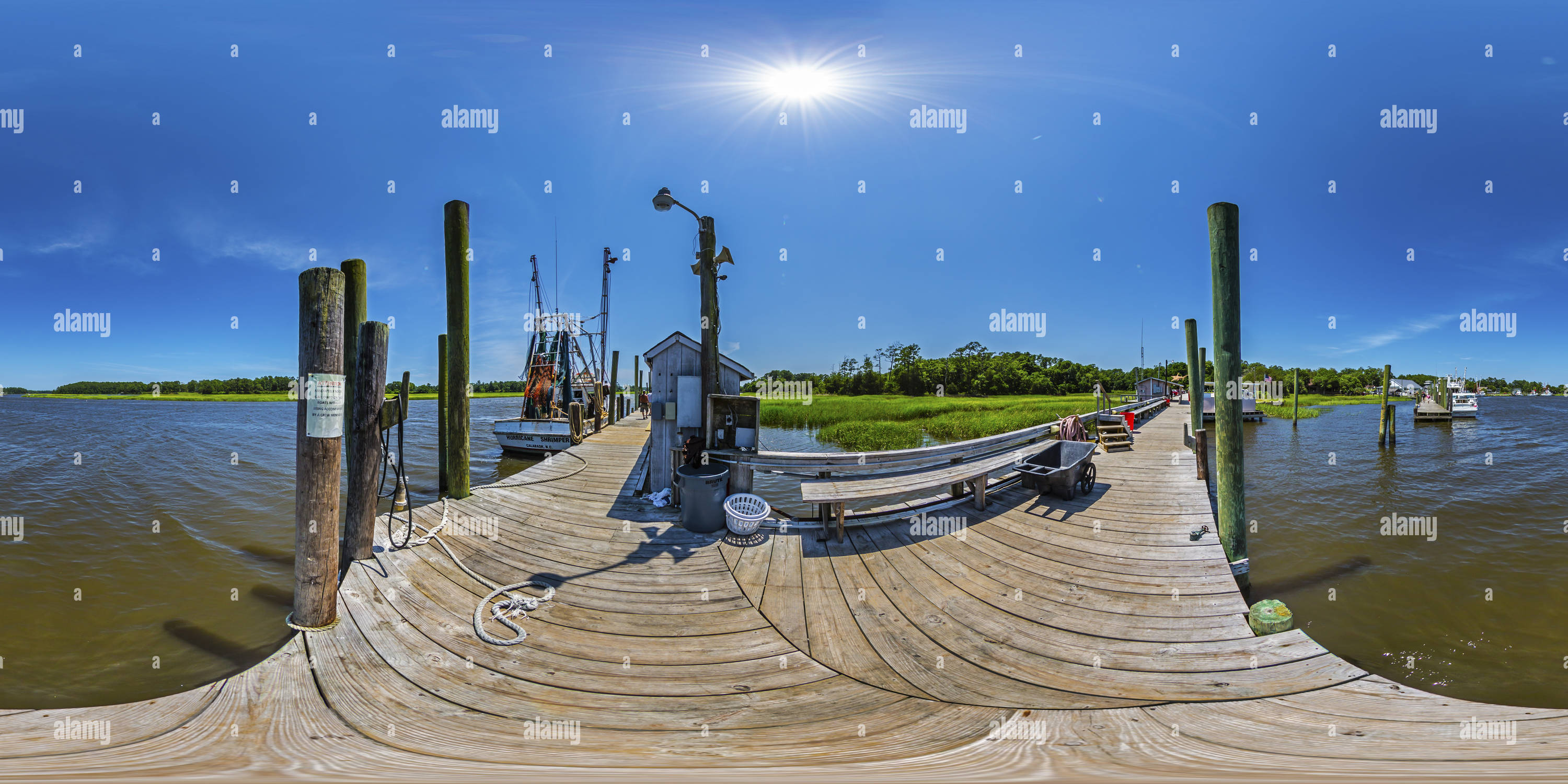 Vista panorámica en 360 grados de Calabash Docks, Calabash, Carolina del Norte