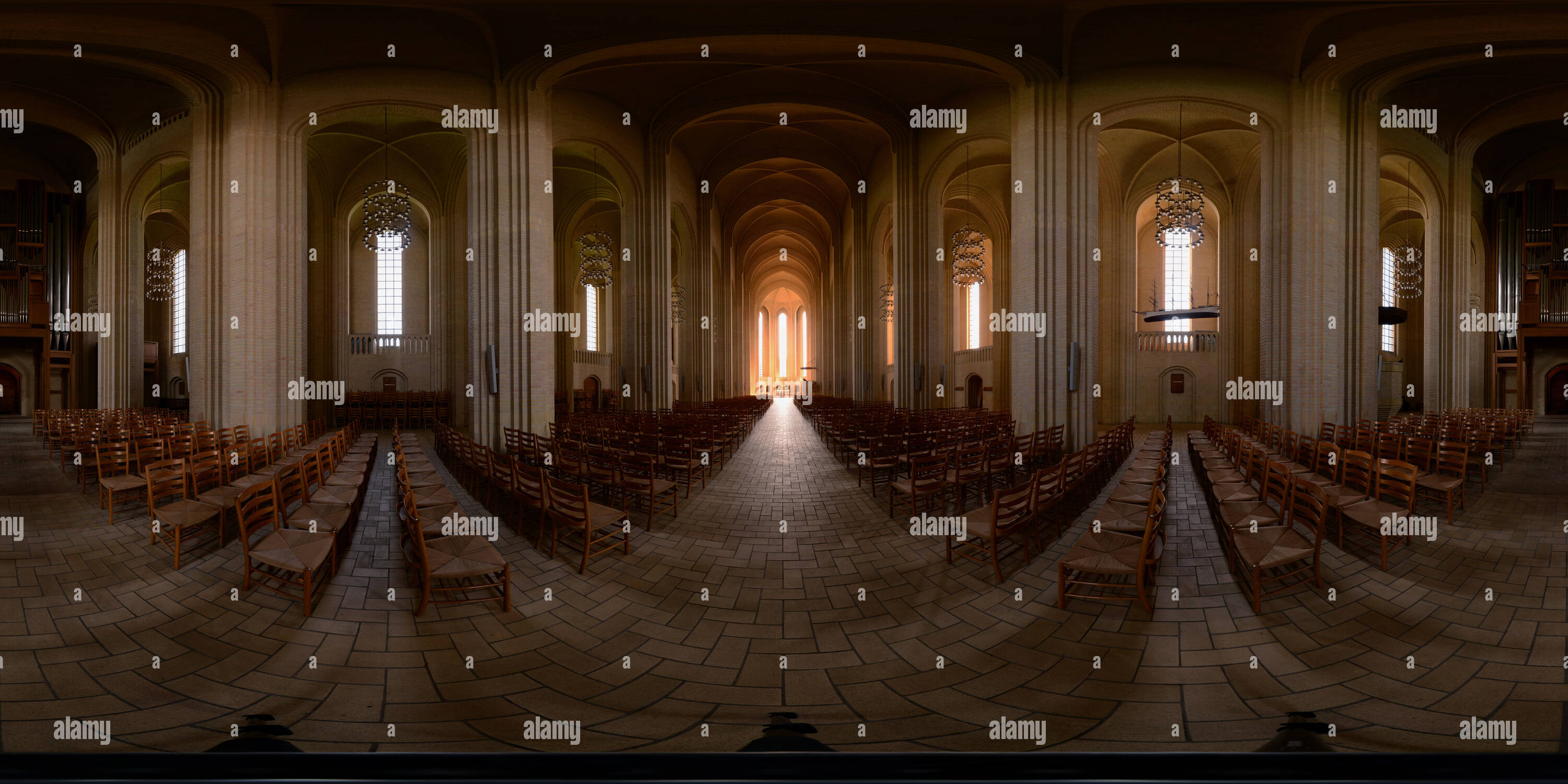 Vista panorámica en 360 grados de Grundtvigs Kirke - Iglesia en Copenhague
