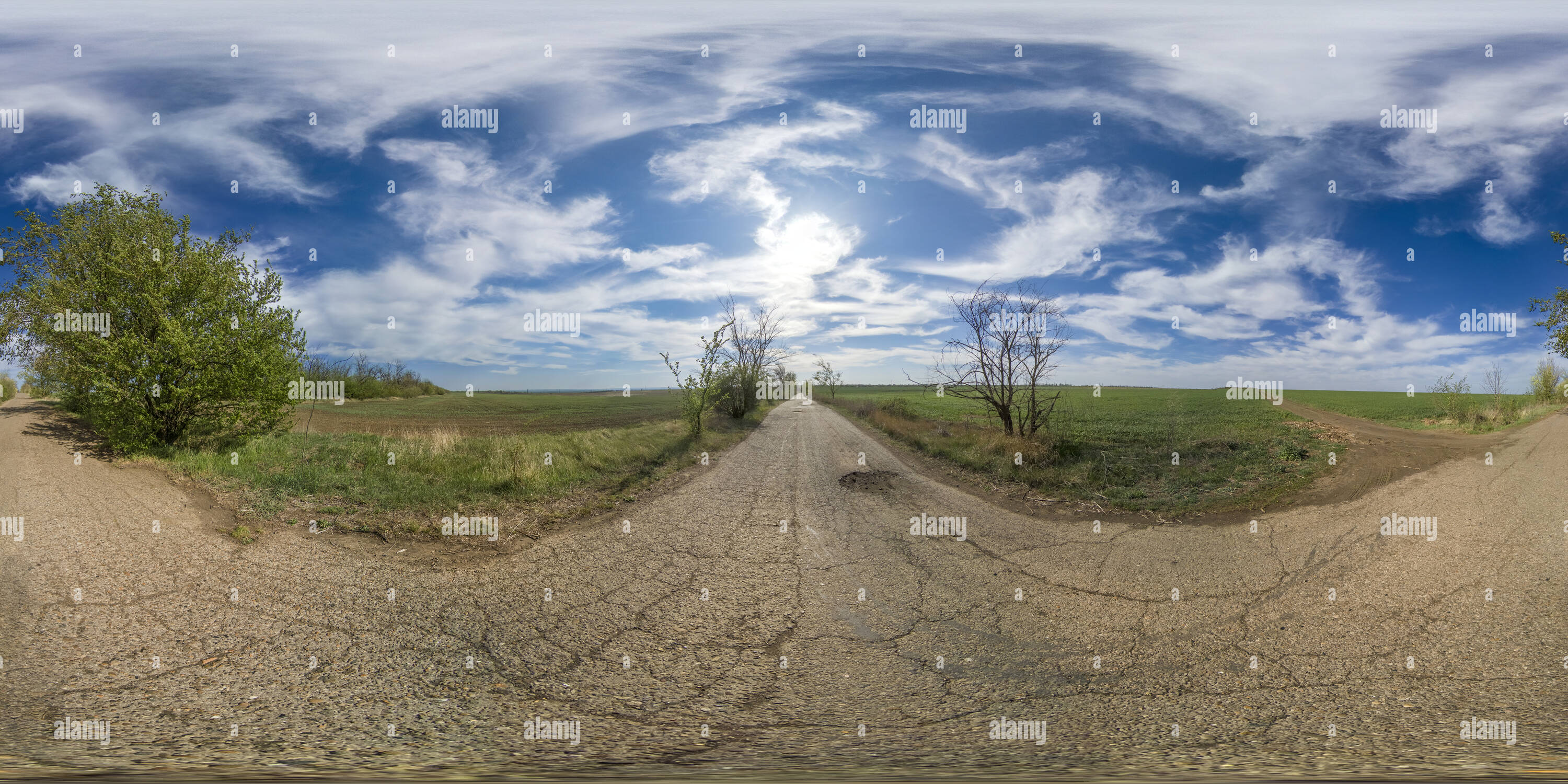 Vue panoramique à 360° de Réserve naturelle. Nikolaskoye. Avril 2020