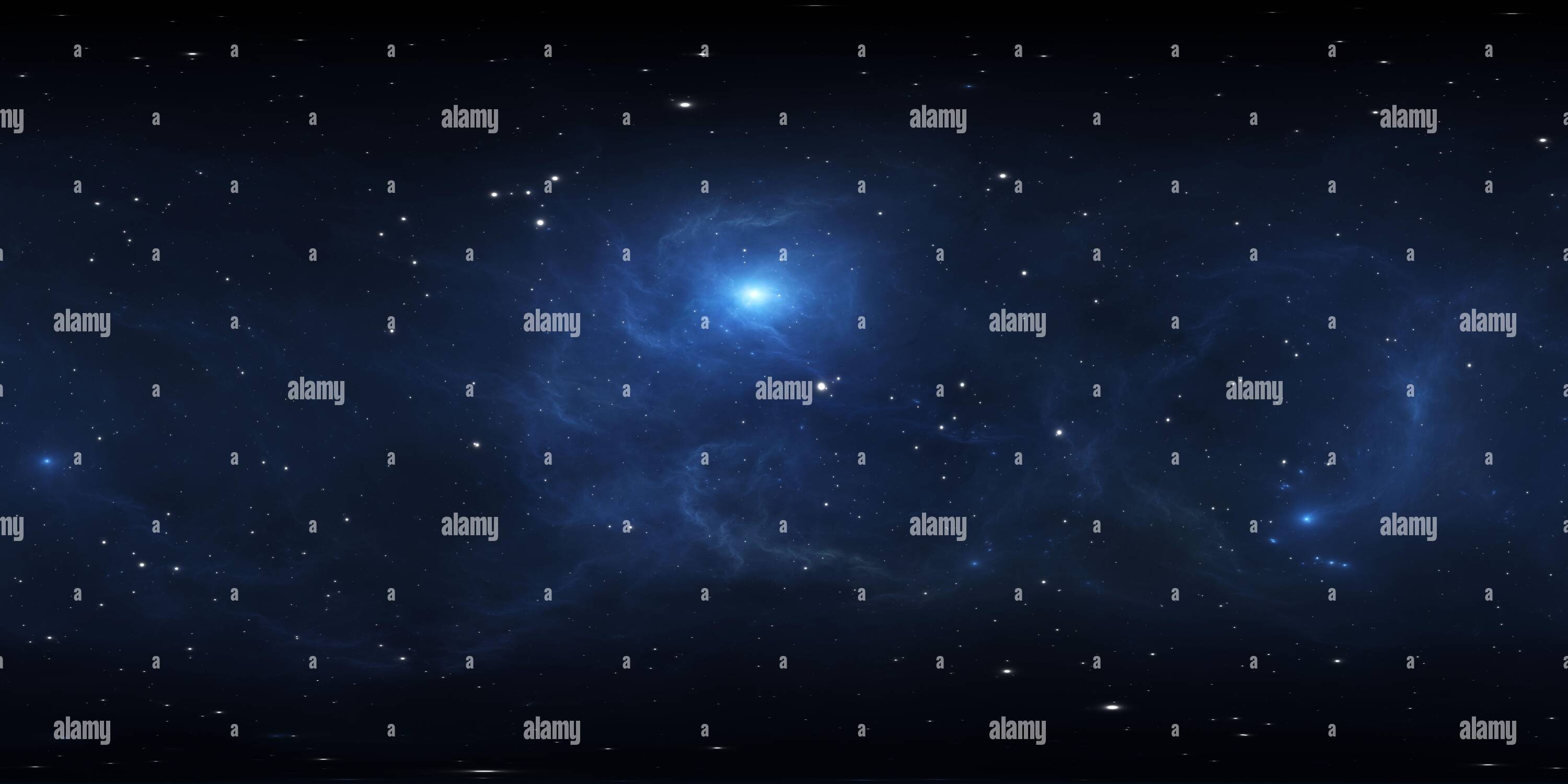 Vue panoramique à 360° de arrière-plan d'espace de 360 degrés avec nébuleuse et étoiles bleues, projection équirectangulaire, carte d'environnement. Panorama sphérique HDRI. illustration 3d