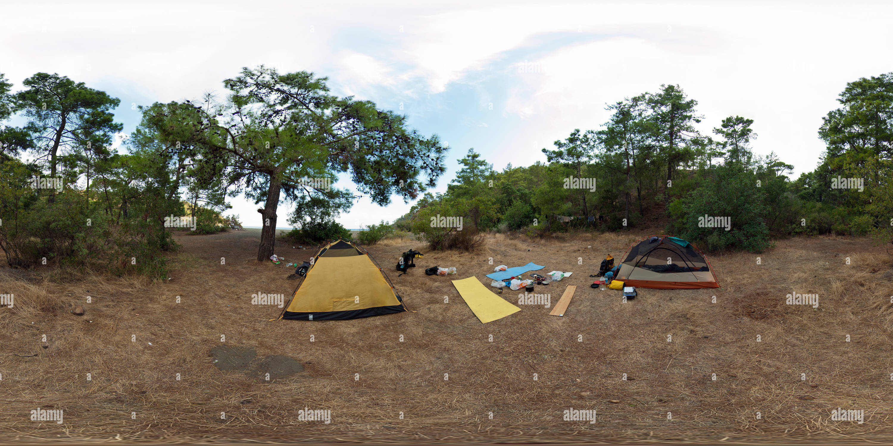 Vue panoramique à 360° de Camp près de Lycian Way, Turquie