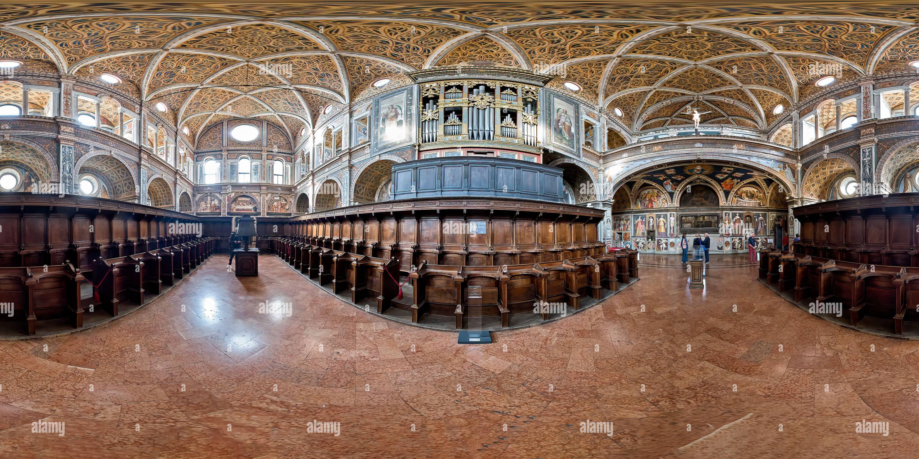 Vue panoramique à 360° de Milan Lombardie Italie. La salle des religieuses à l'intérieur de l'église San Maurizio al Monastero Maggiore