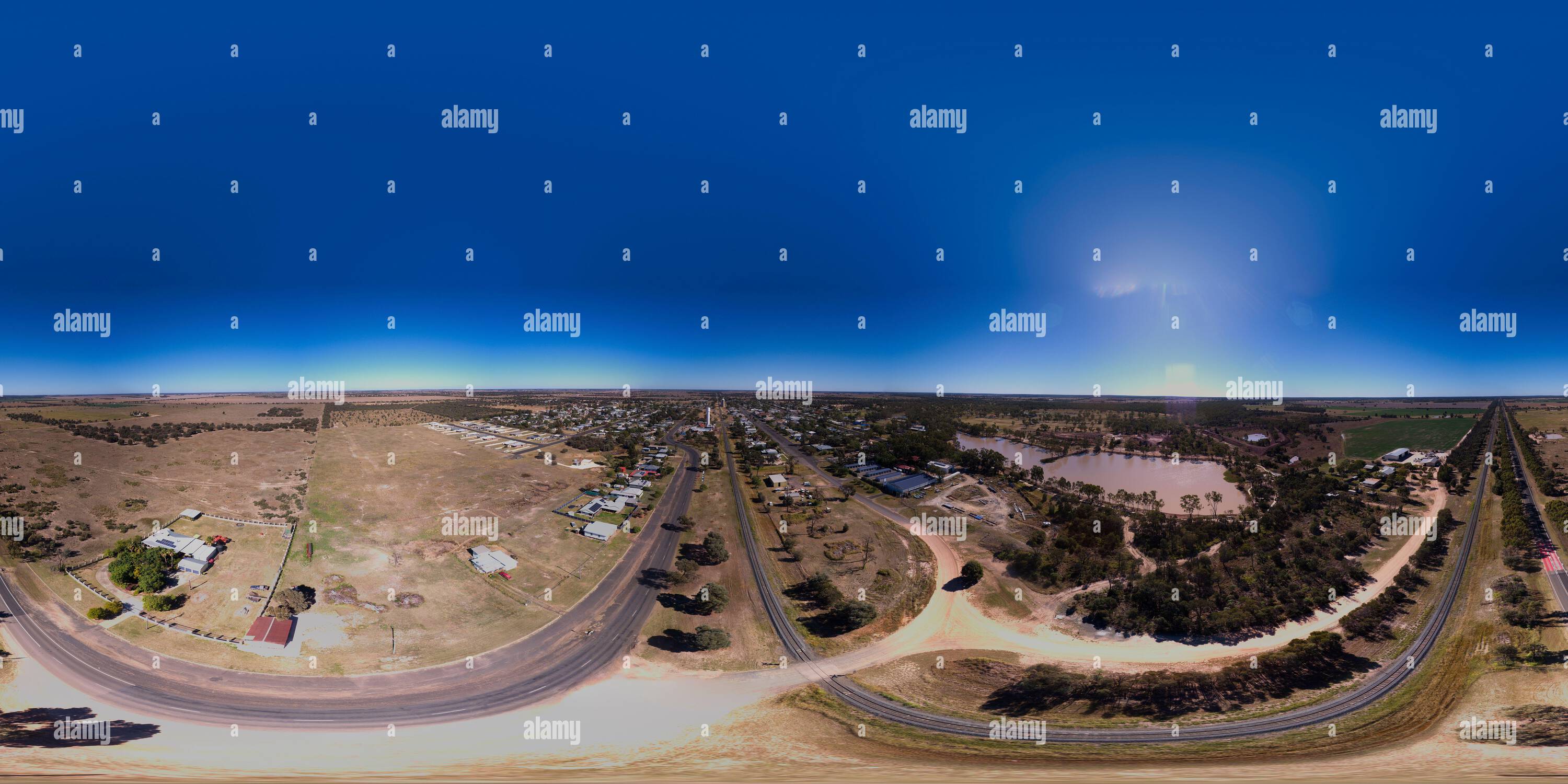 Vue panoramique à 360° de Tara un panorama aérien 360 du township sur les Western Darling Downs Queensland Australie