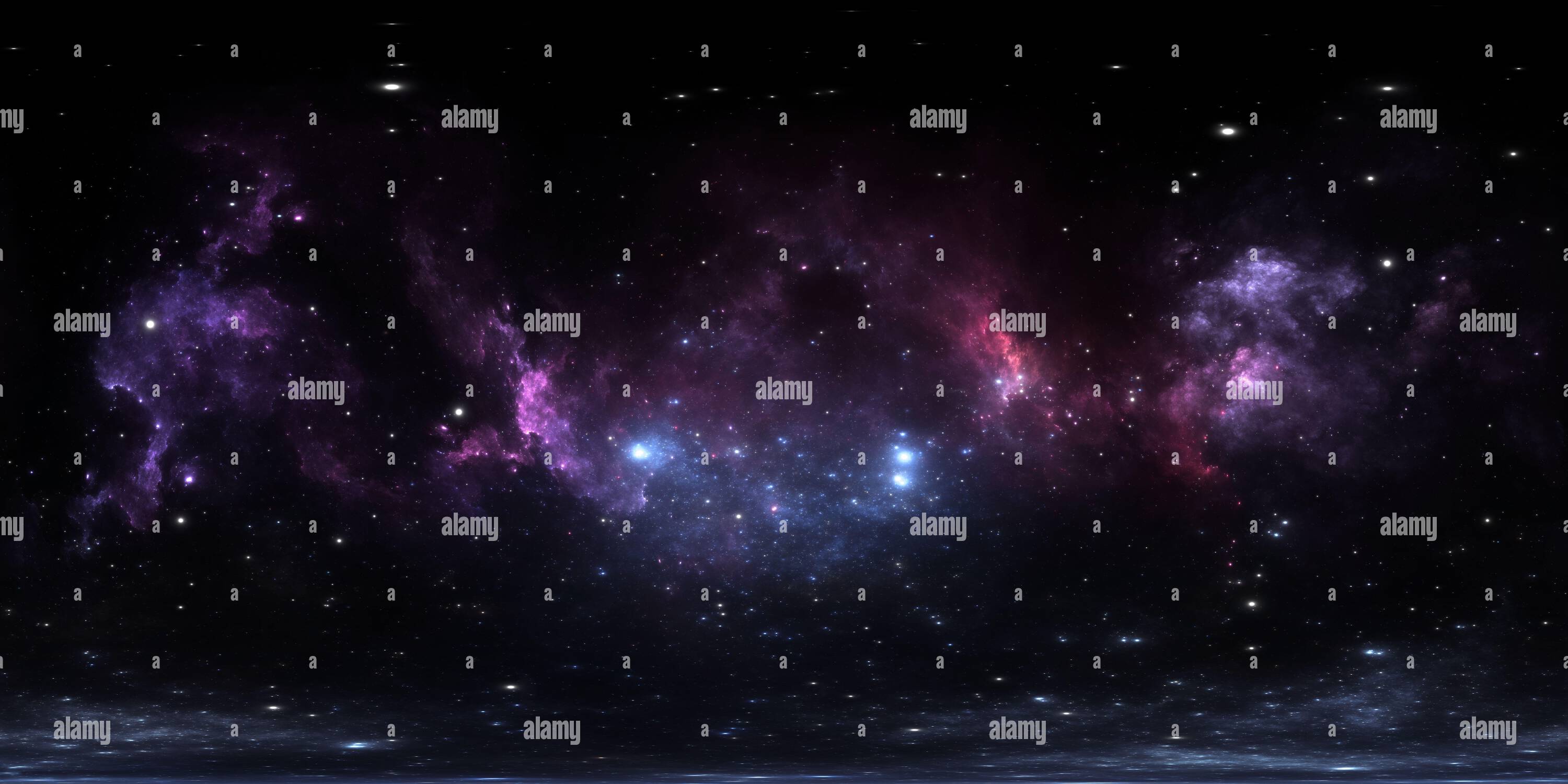 Vue panoramique à 360° de nuage interstellaire de 360 degrés de poussière et de gaz. Arrière-plan spatial avec nébuleuse et étoiles. Nébuleuse lumineuse, projection équirectangulaire, carte de l'environnement. HD