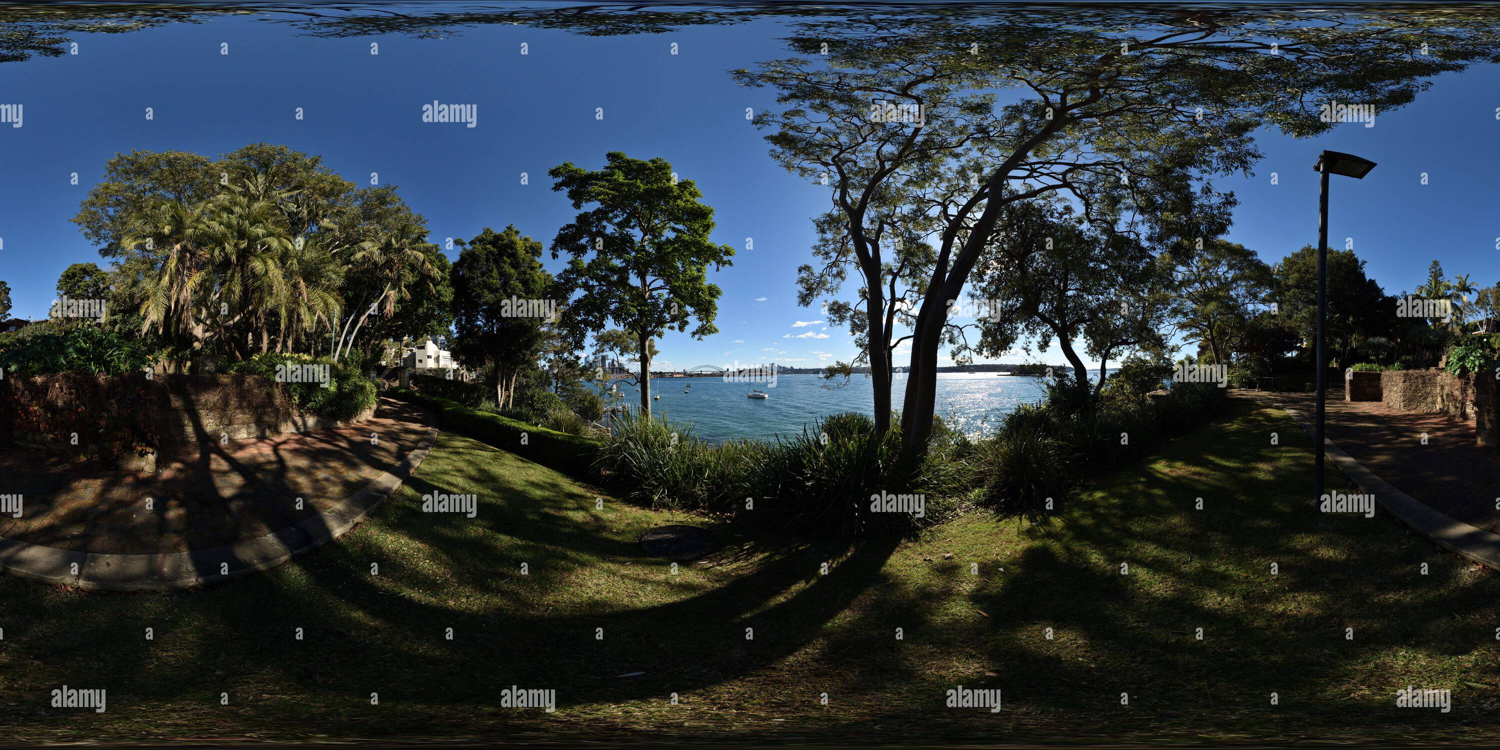 Vue panoramique à 360° de McKell Park, vue vers l'Opéra de Sydney et le Harbour Bridge