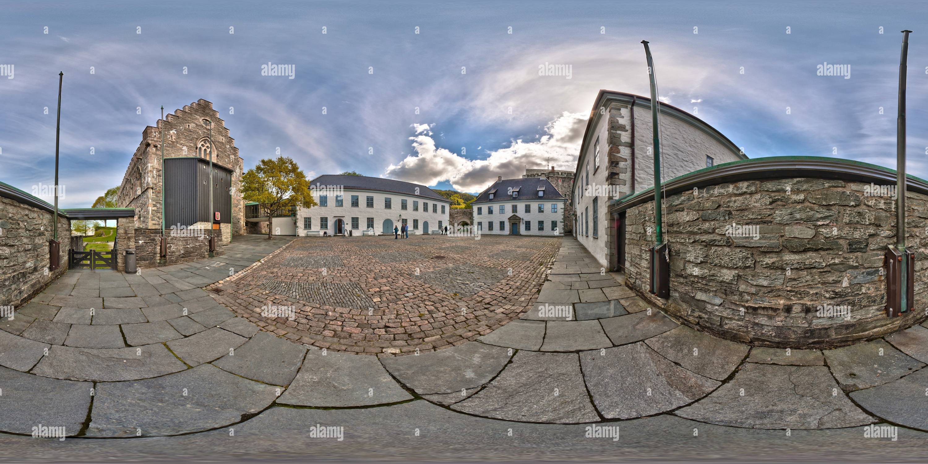 Vue panoramique à 360° de Hakon's Hall, forteresse de Bergenhus, Bergen