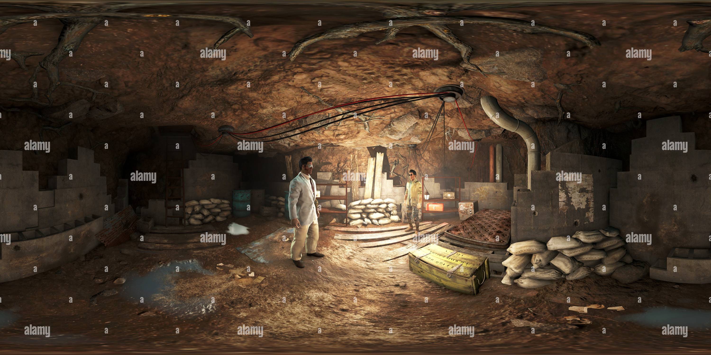 Vue panoramique à 360° de Fallout 4 : hommes en lunettes