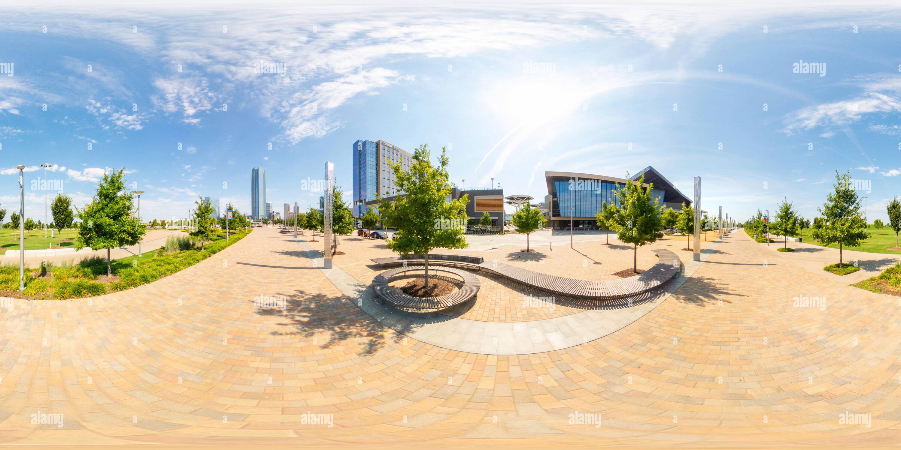 Vue panoramique à 360° de 360 photo équirectangulaire Scissortail Park Downtown Oklahoma City