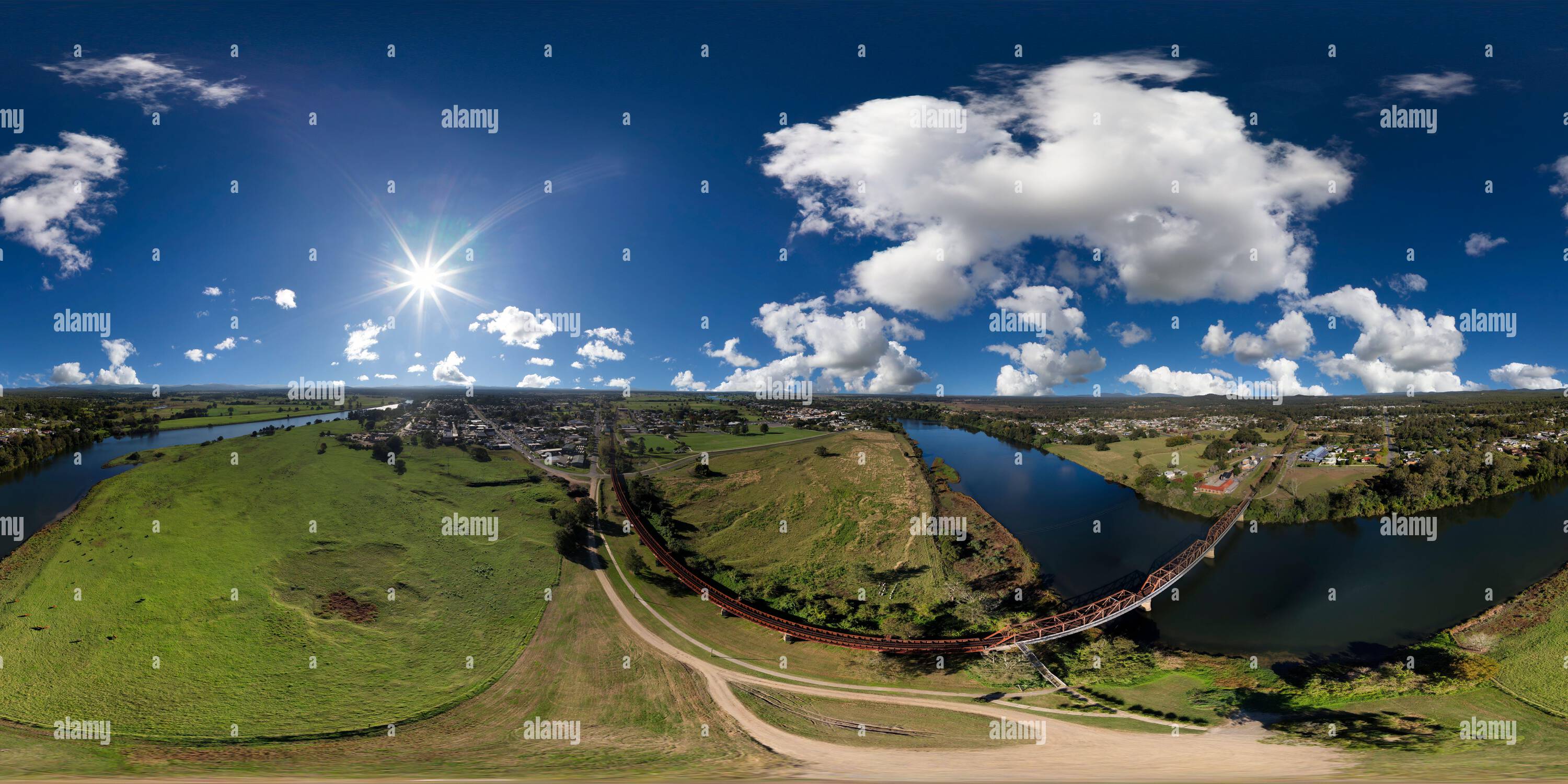 Vue panoramique à 360° de Panorama aérien à 360° de la rivière Macleay à Kempsey Mid North Coast Nouvelle-Galles du Sud Australie