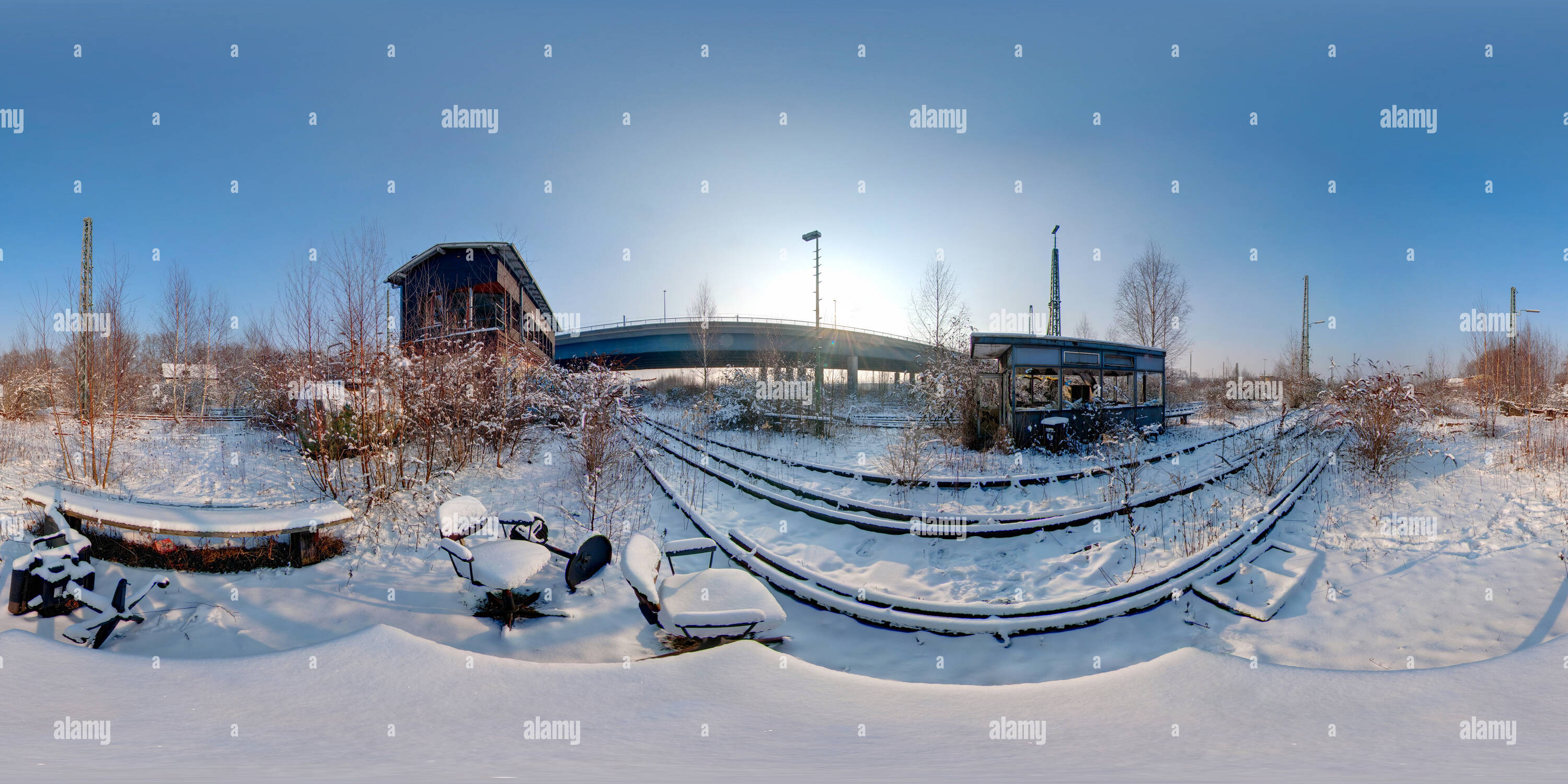 Vue panoramique à 360° de Altes Hafen Yard im Winter, Dortmund