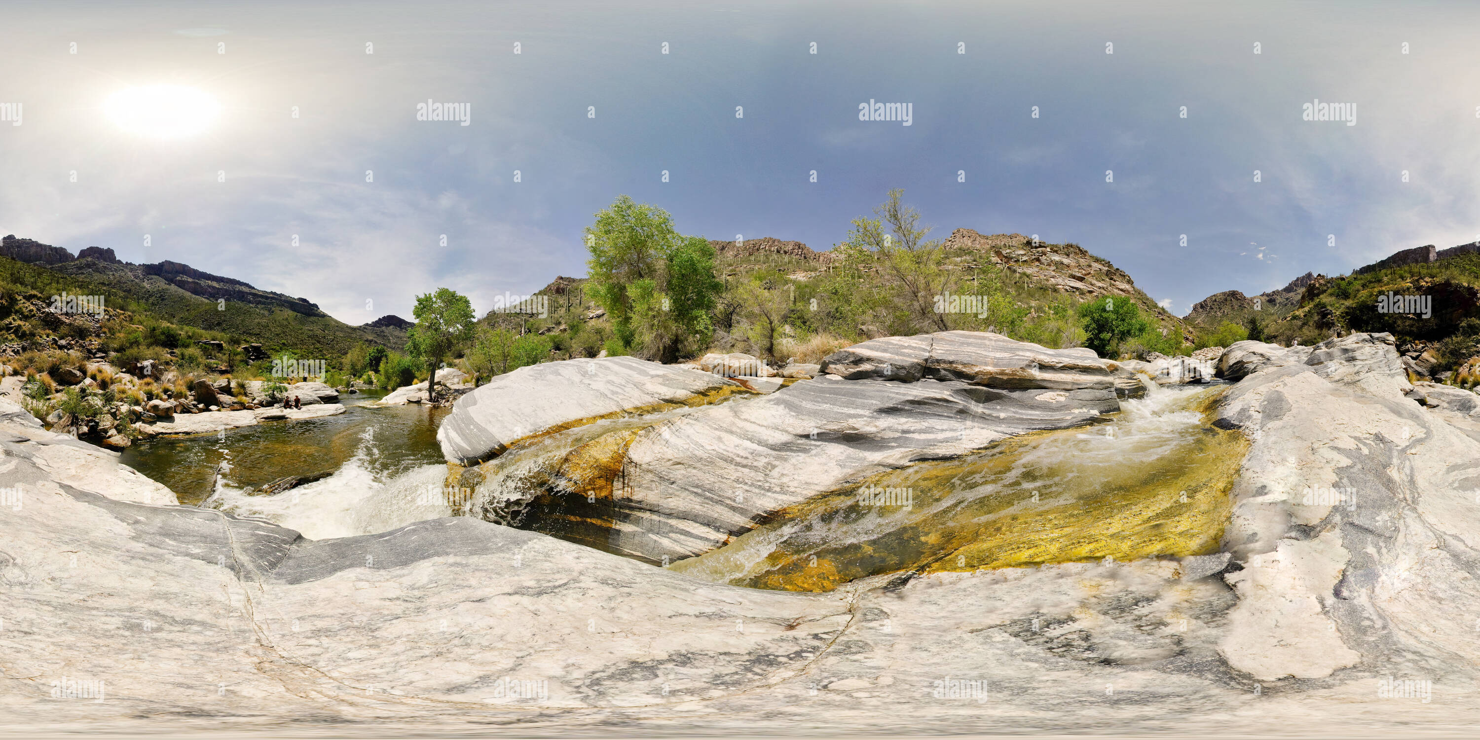 Vue panoramique à 360° de Cascade, ruisseau, Sabino Canyon Sabino, Tucson