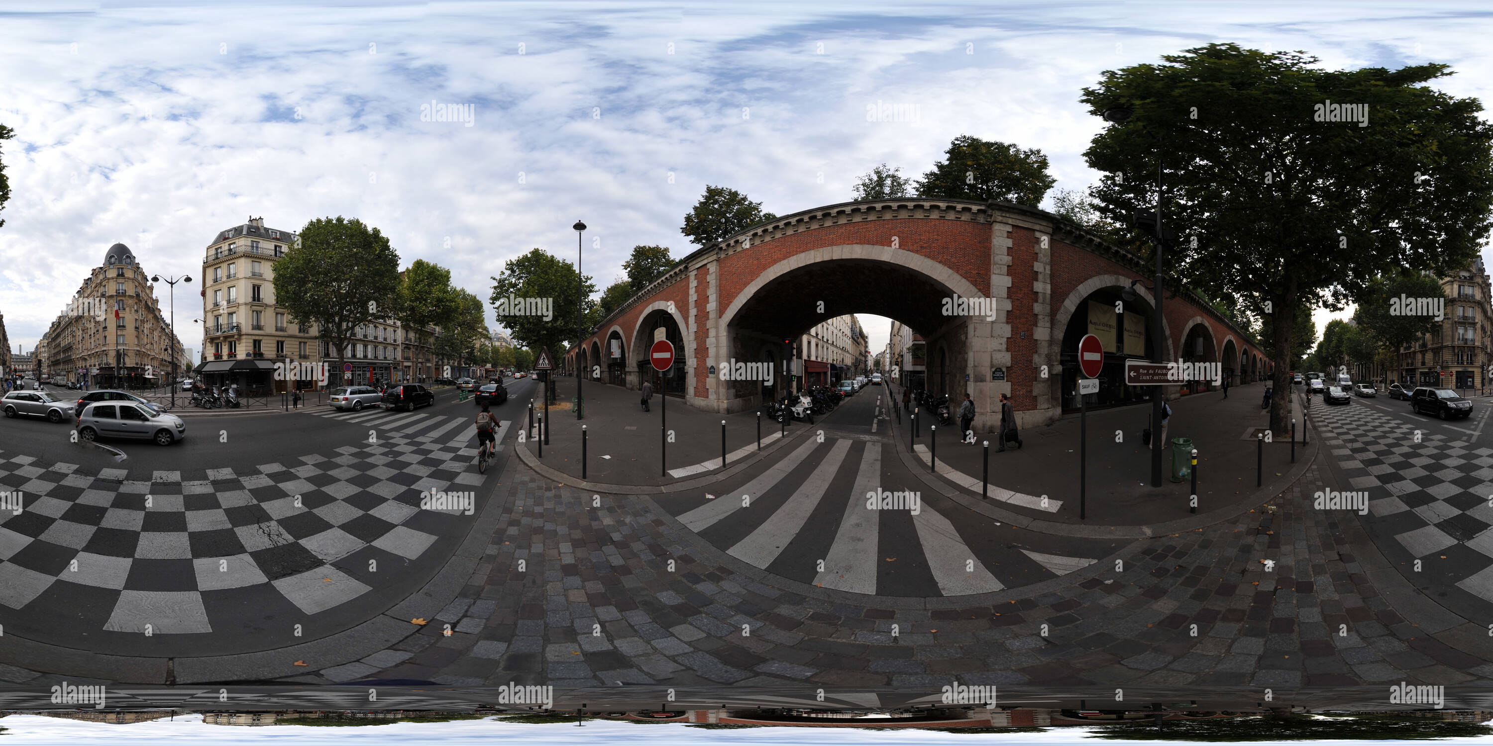 Vue panoramique à 360° de Avenue Daumesnil, promenade plantée, Paris