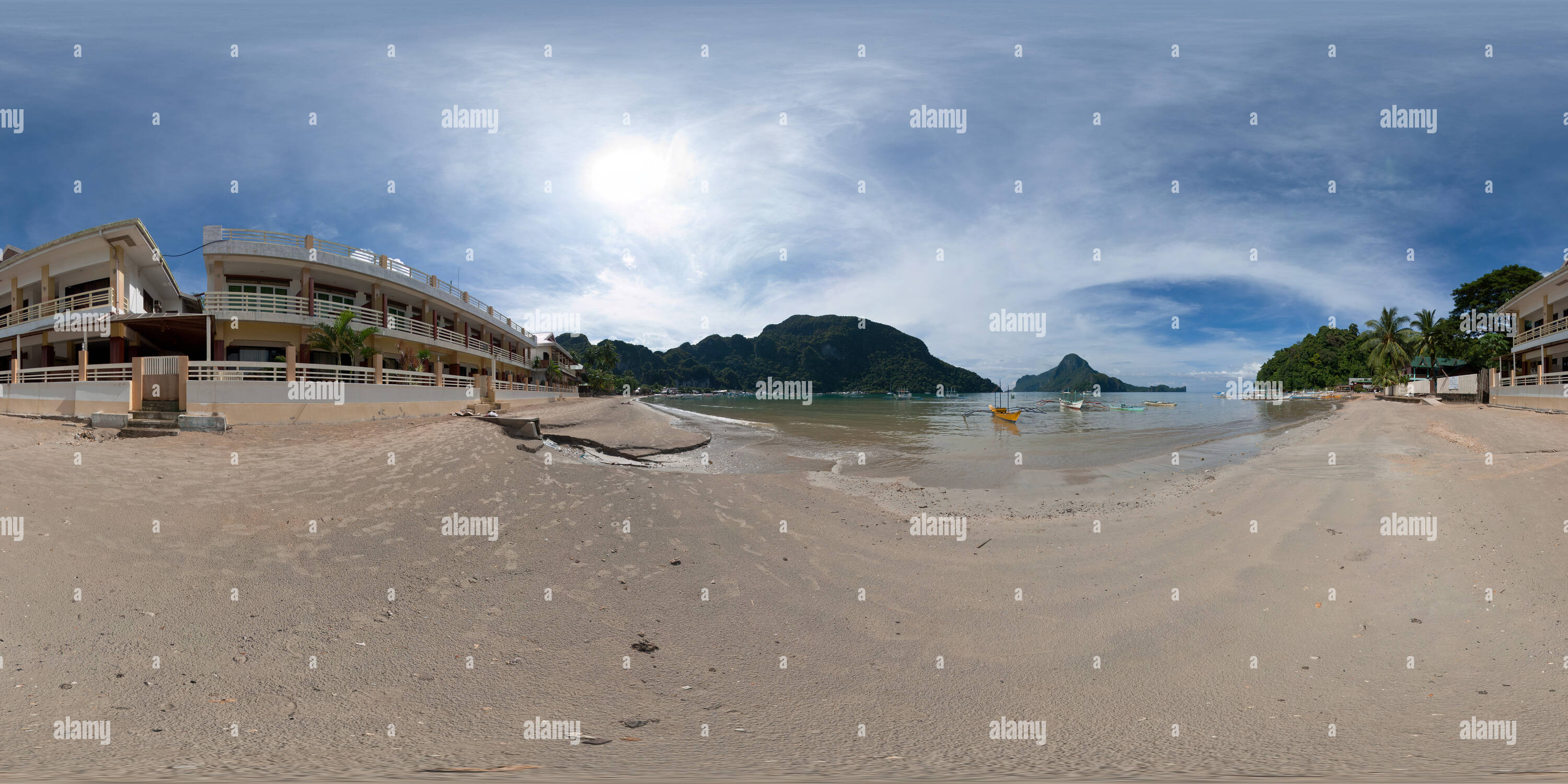 Vue panoramique à 360° de Vue sur la plage d'El Nido, Philippines