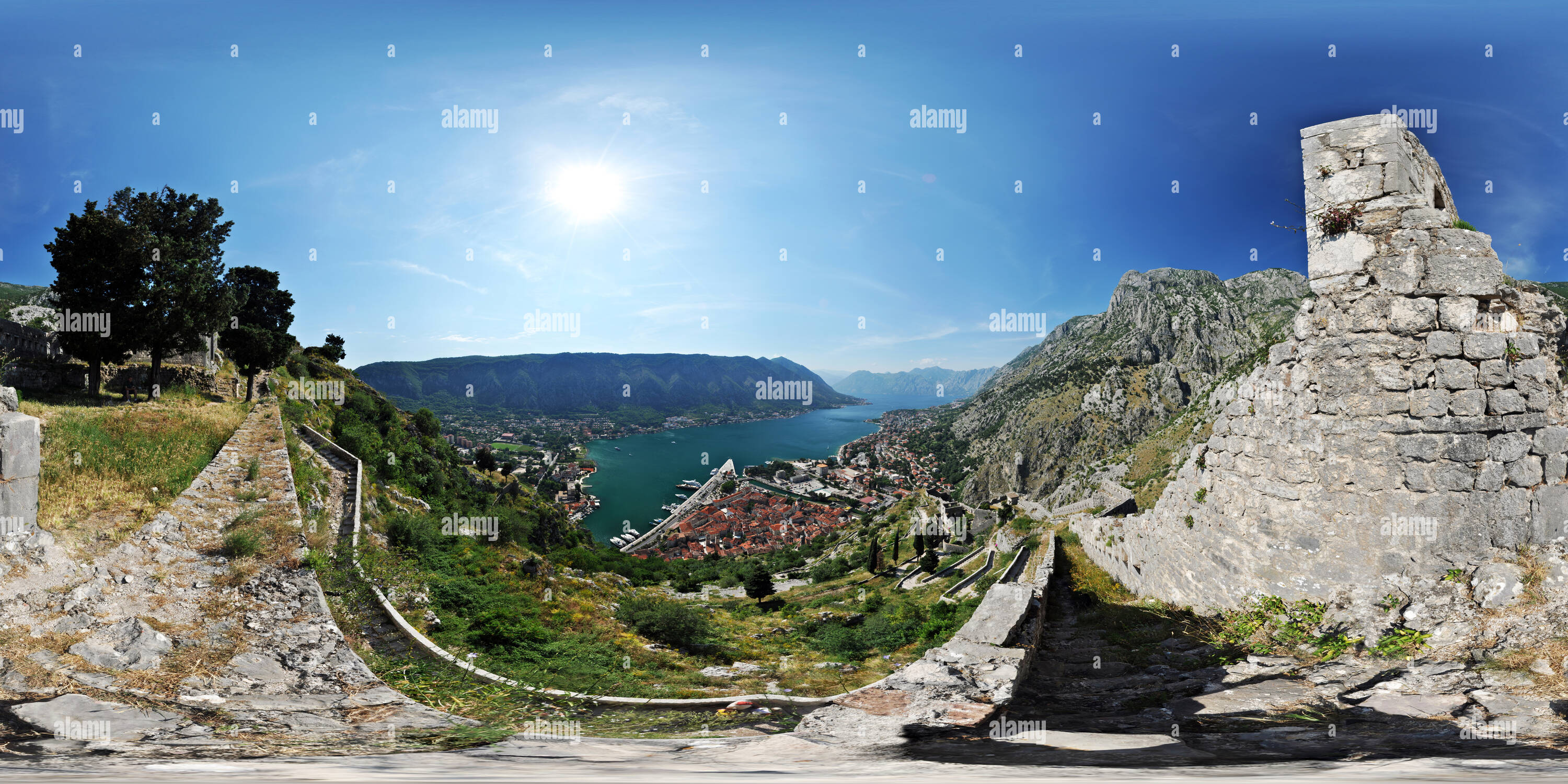 Vue panoramique à 360° de Kotor de Joht (forteresse)