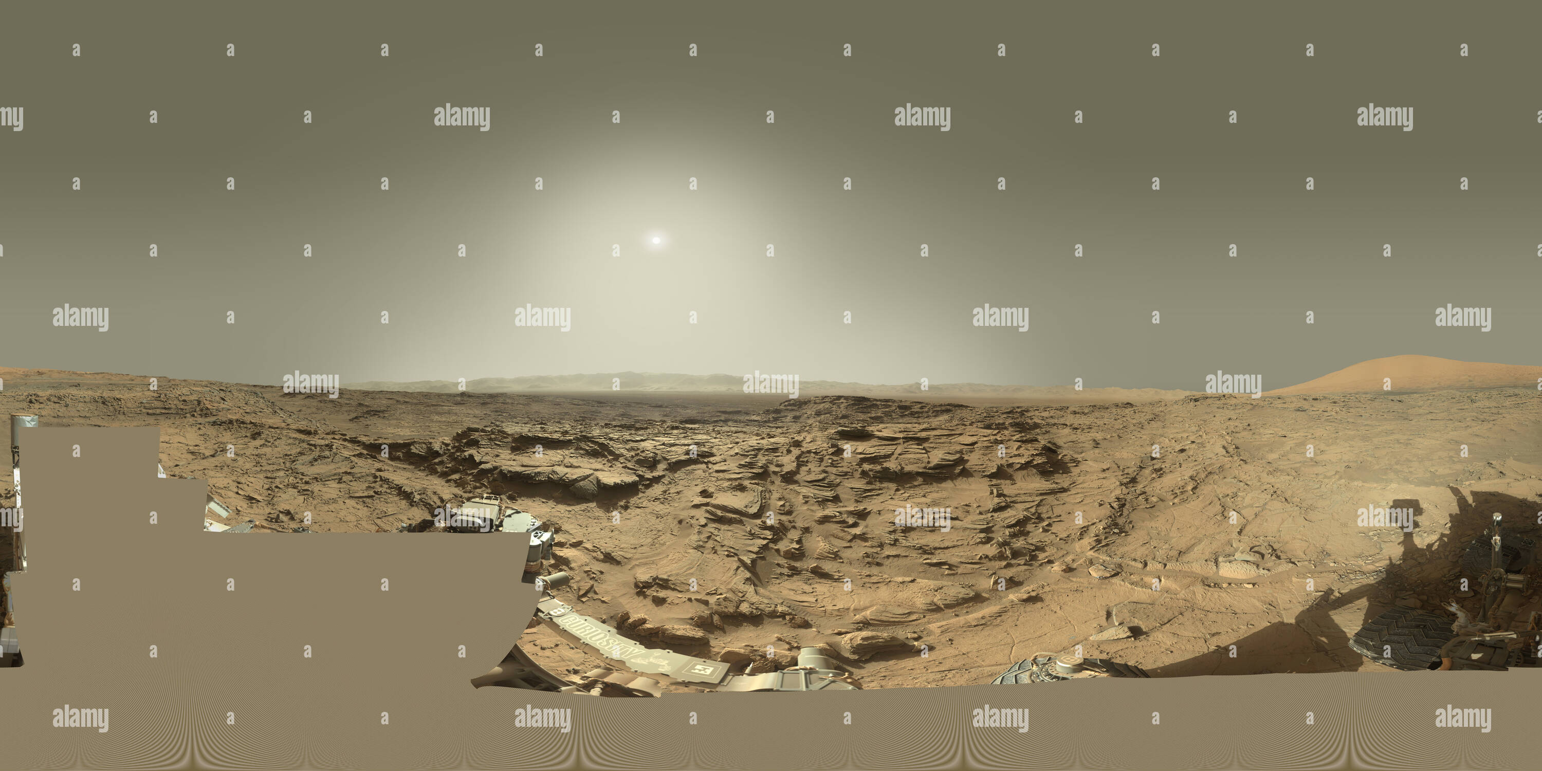 Vue panoramique à 360° de Panorama - Mars Rover Martien Curiosity : jour solaire 1302