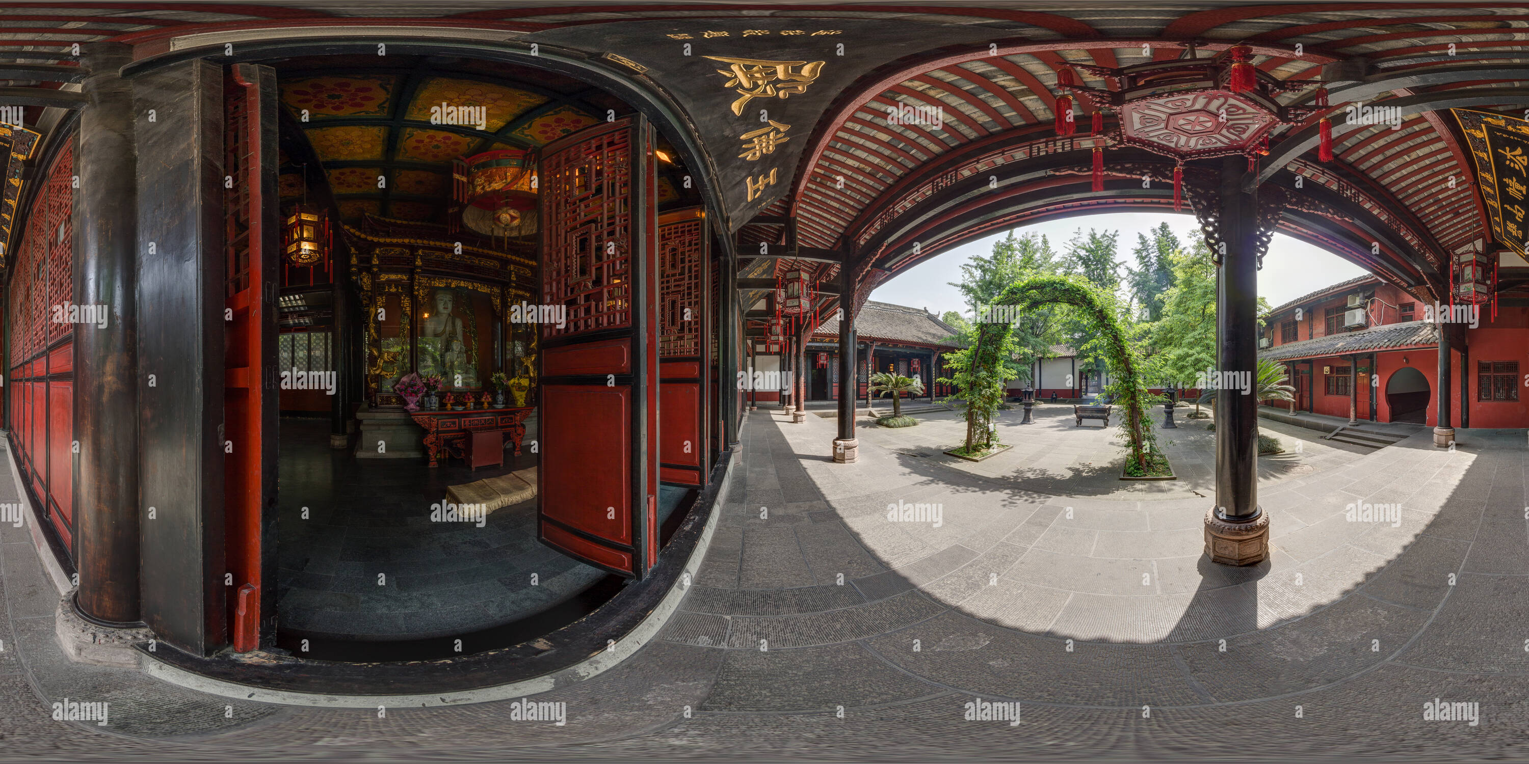 Vue panoramique à 360° de Chengdu Wenshu - Bouddha de Jade - -2012