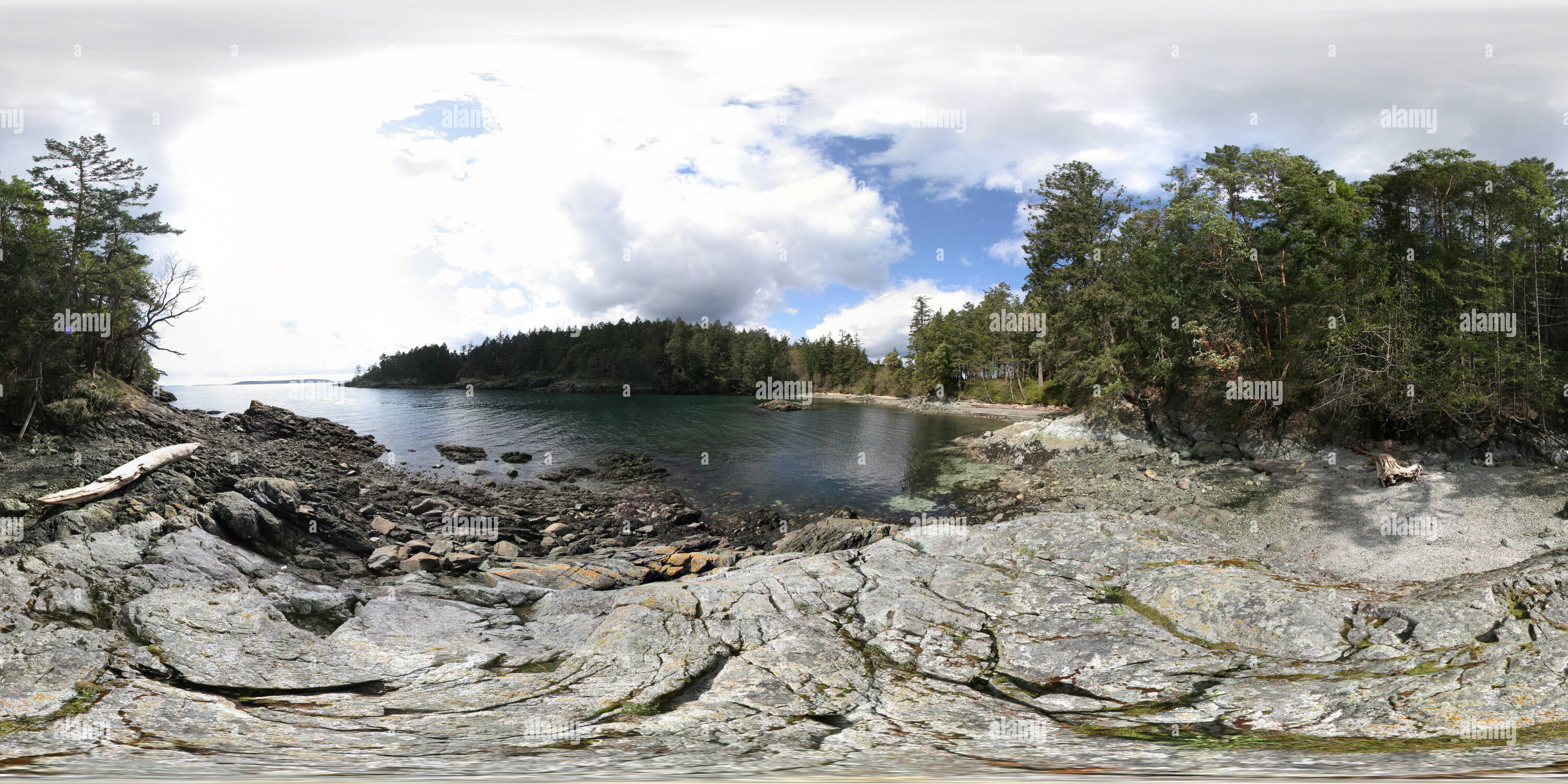 Vue panoramique à 360° de Grandma's Beach, parc provincial Ruckle, Salt Spring Island (C.-B.)