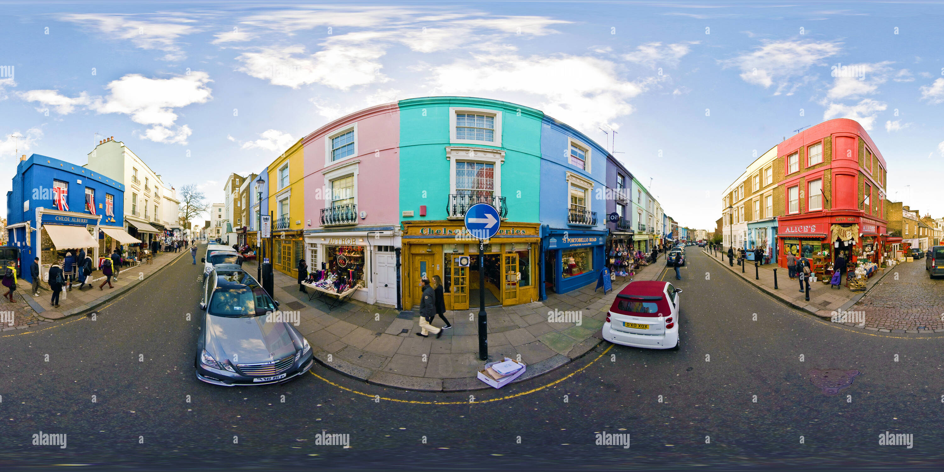 Vue panoramique à 360° de Marché de Portobello Road - Londres