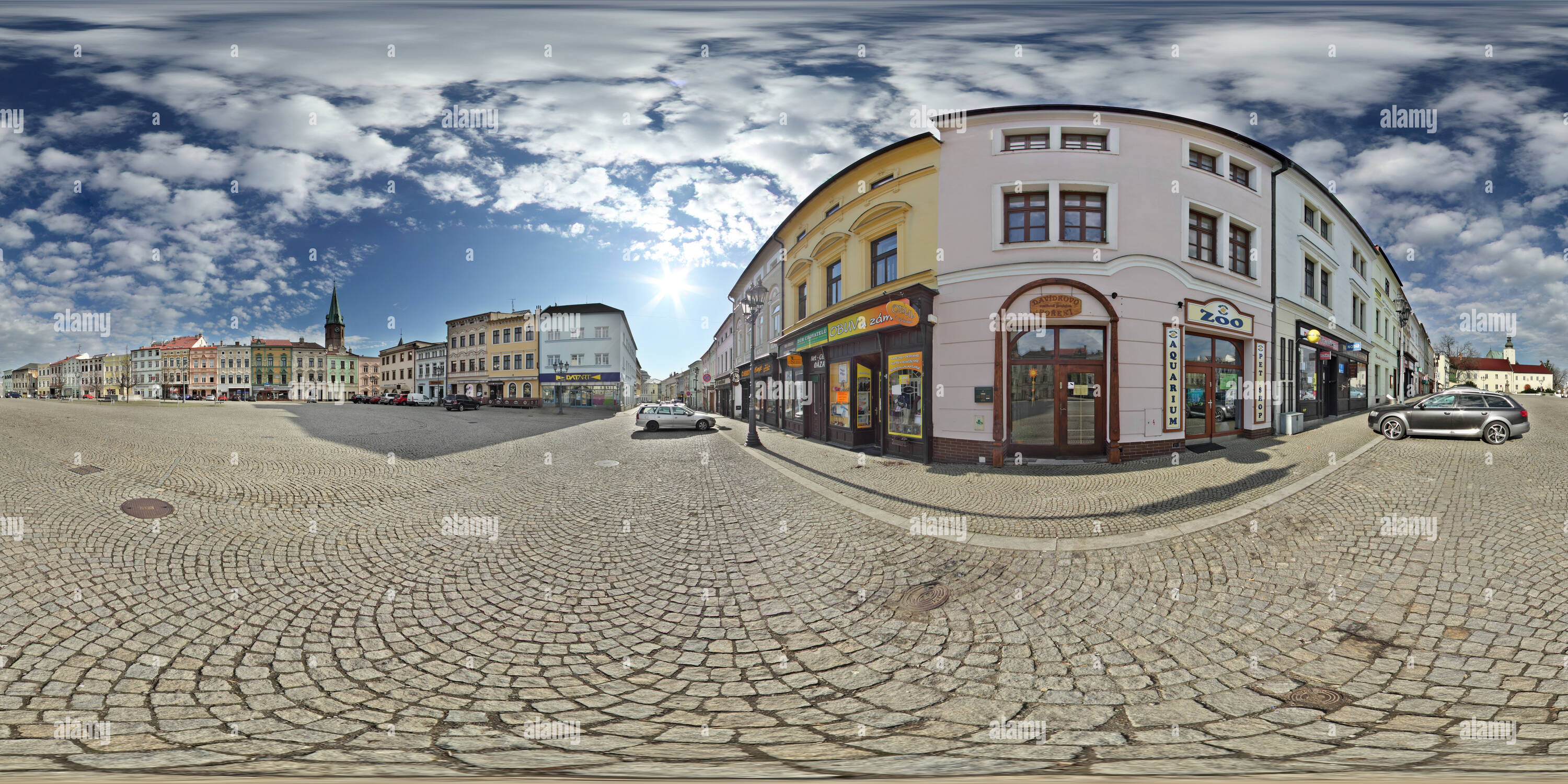 Vue panoramique à 360° de Koření Davídkovo Zámeckém Frýdku náměstí na ve-Místku