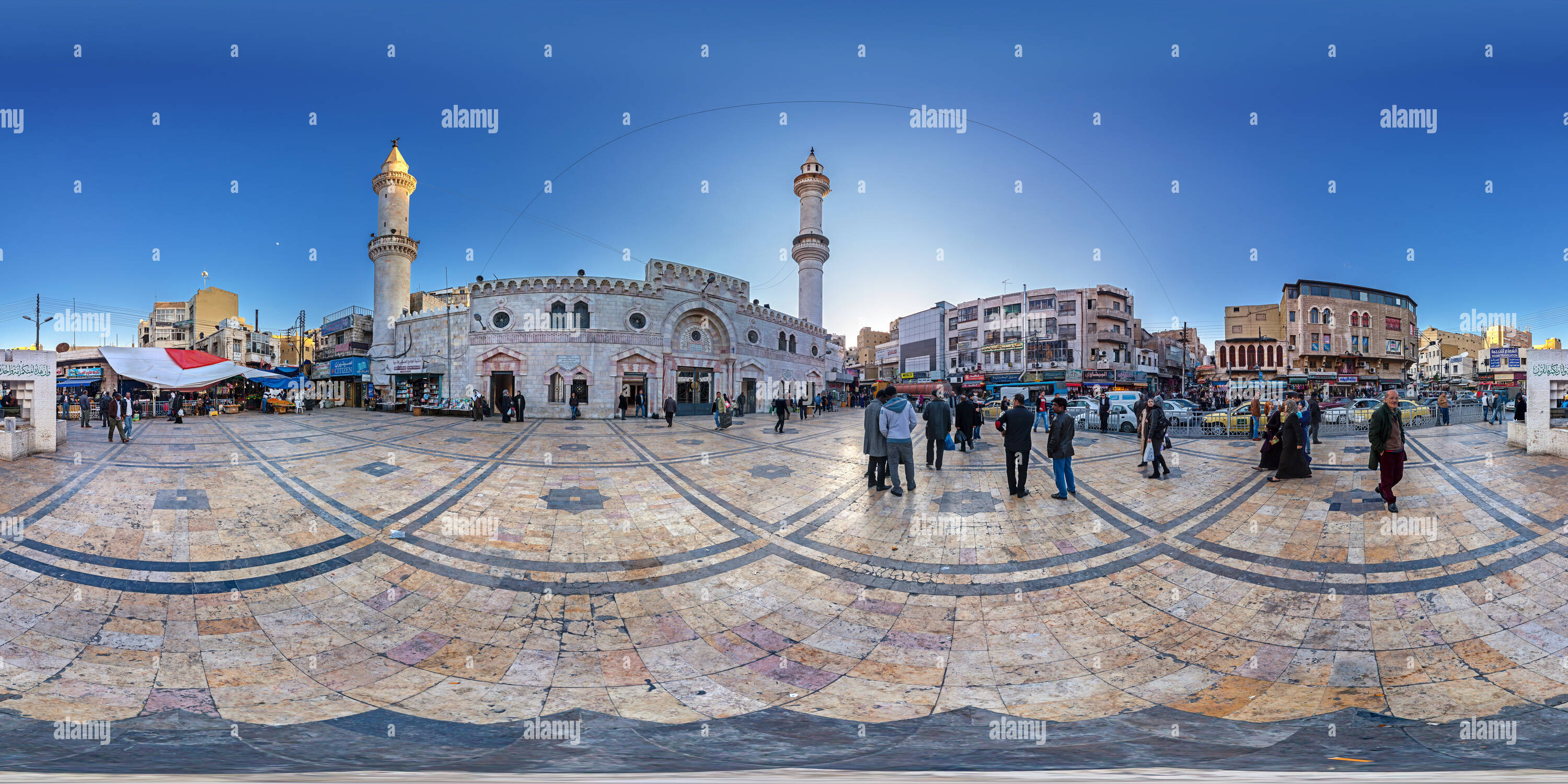 Vue panoramique à 360° de Coucher de soleil sur la Mosquée Al Husseini - Amman - Jordanie