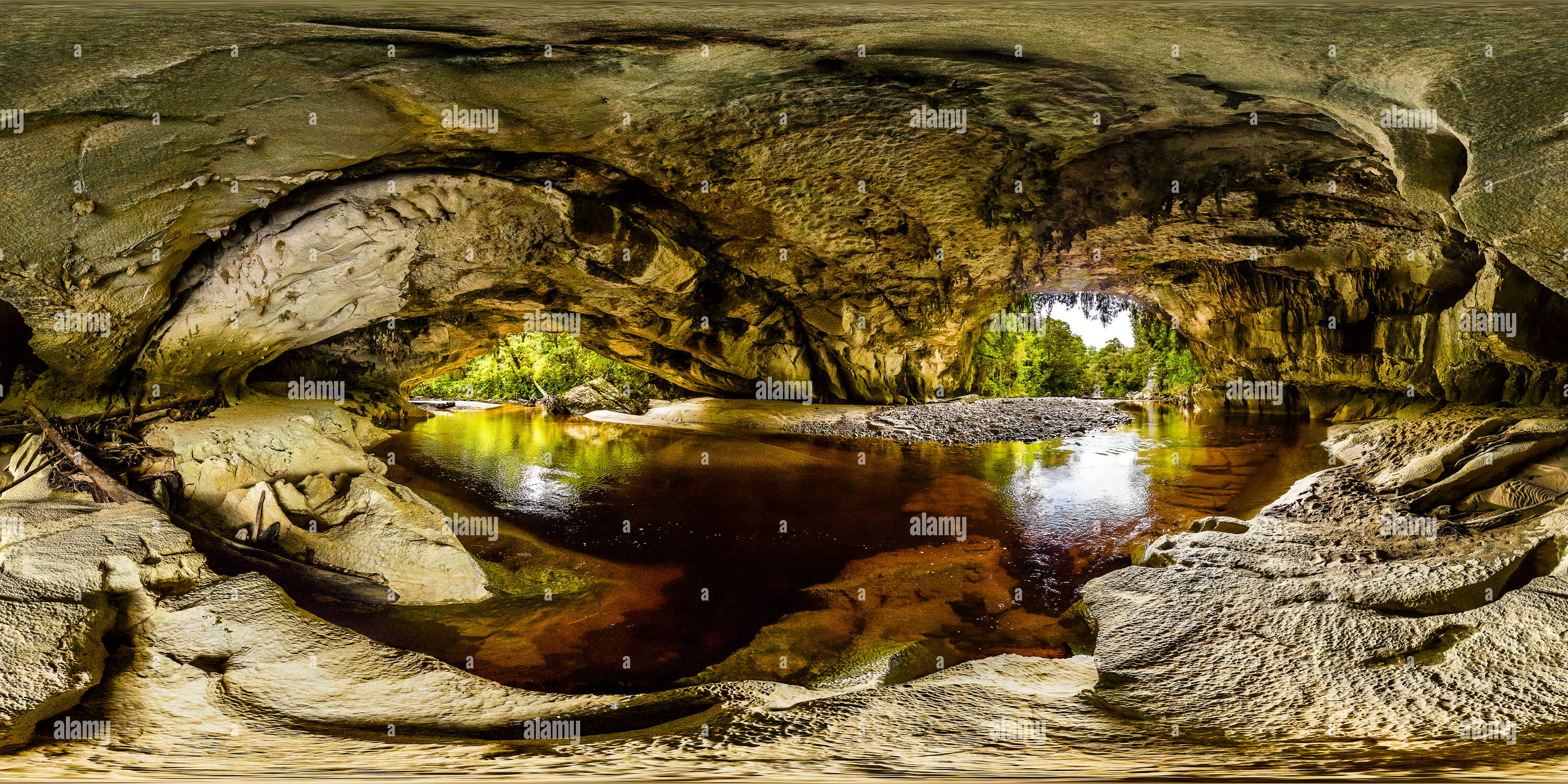 Vue panoramique à 360° de La porte de la Moria, Karamea, Nouvelle-Zélande