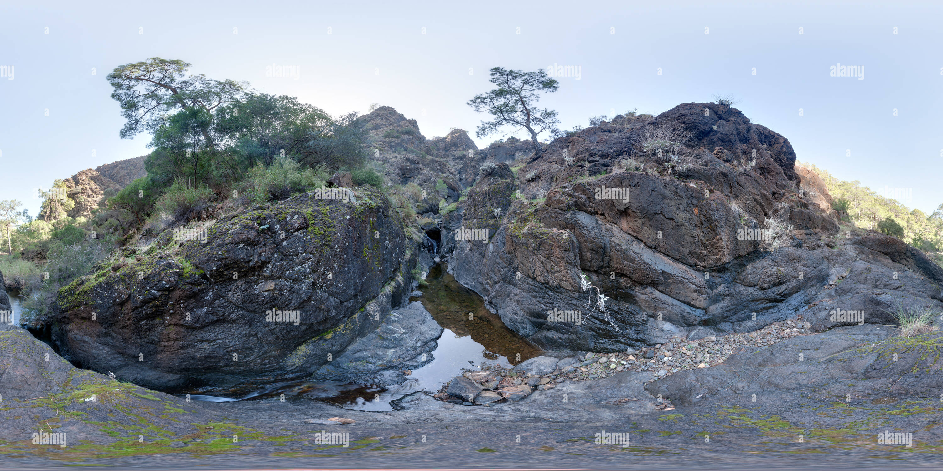 Vue panoramique à 360° de Chirali. Brook dans les anses