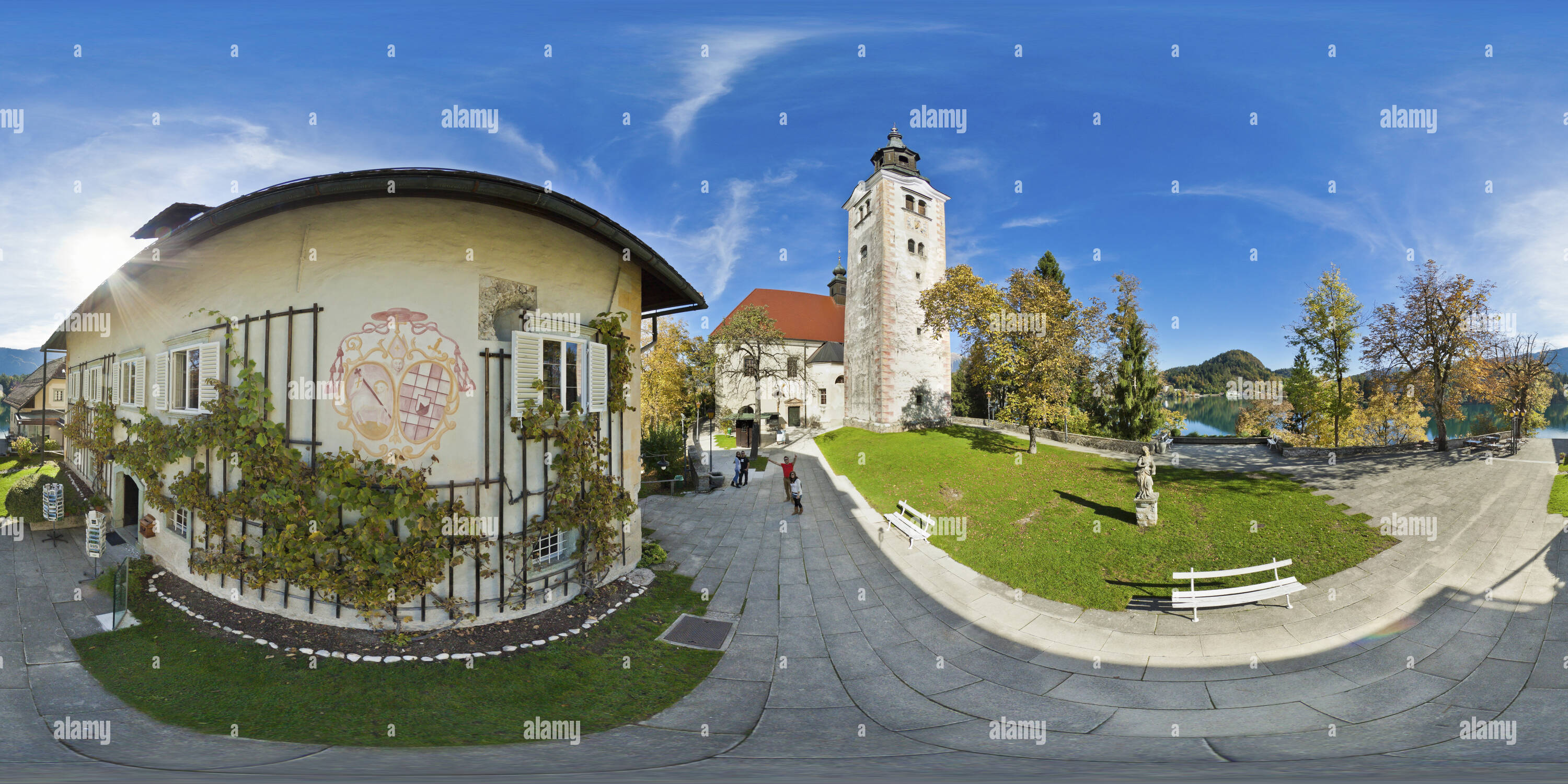 Vue panoramique à 360° de Sur l'île de lac de Bled