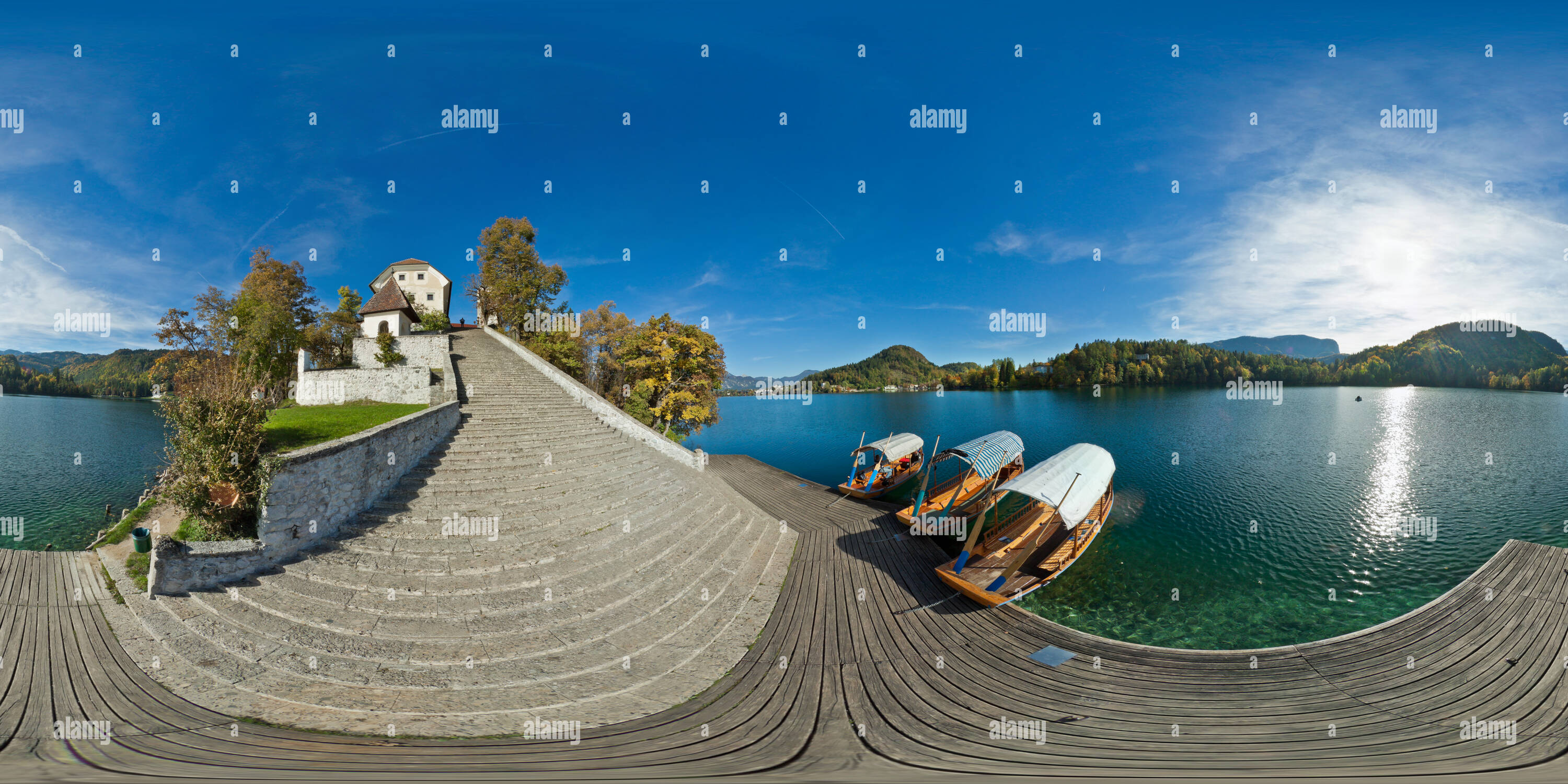 Vue panoramique à 360° de Escaliers sur l'île de Bled