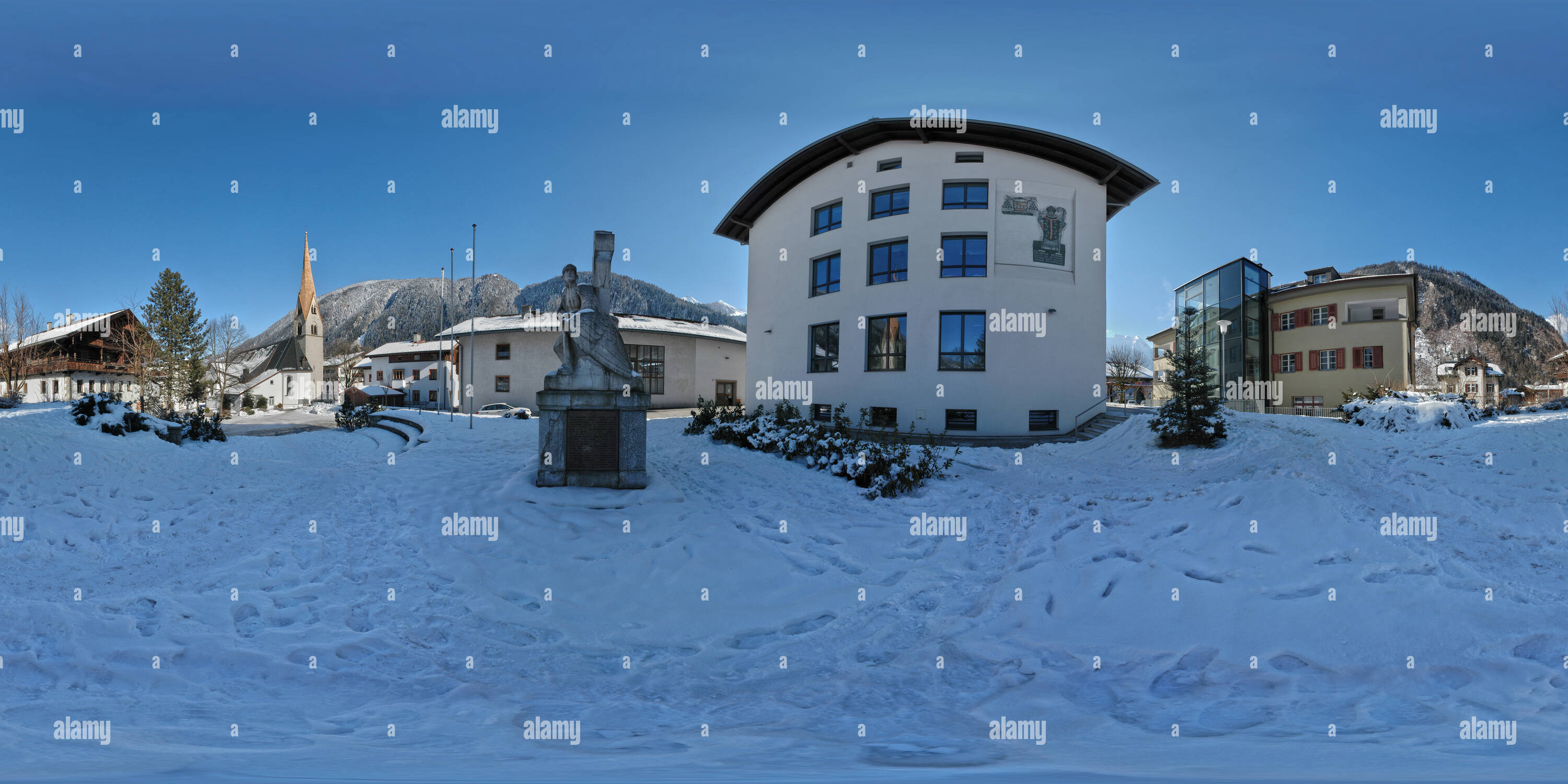 Vue panoramique à 360° de Mayrhofen, Josef-Riedl-Platz, l'hiver