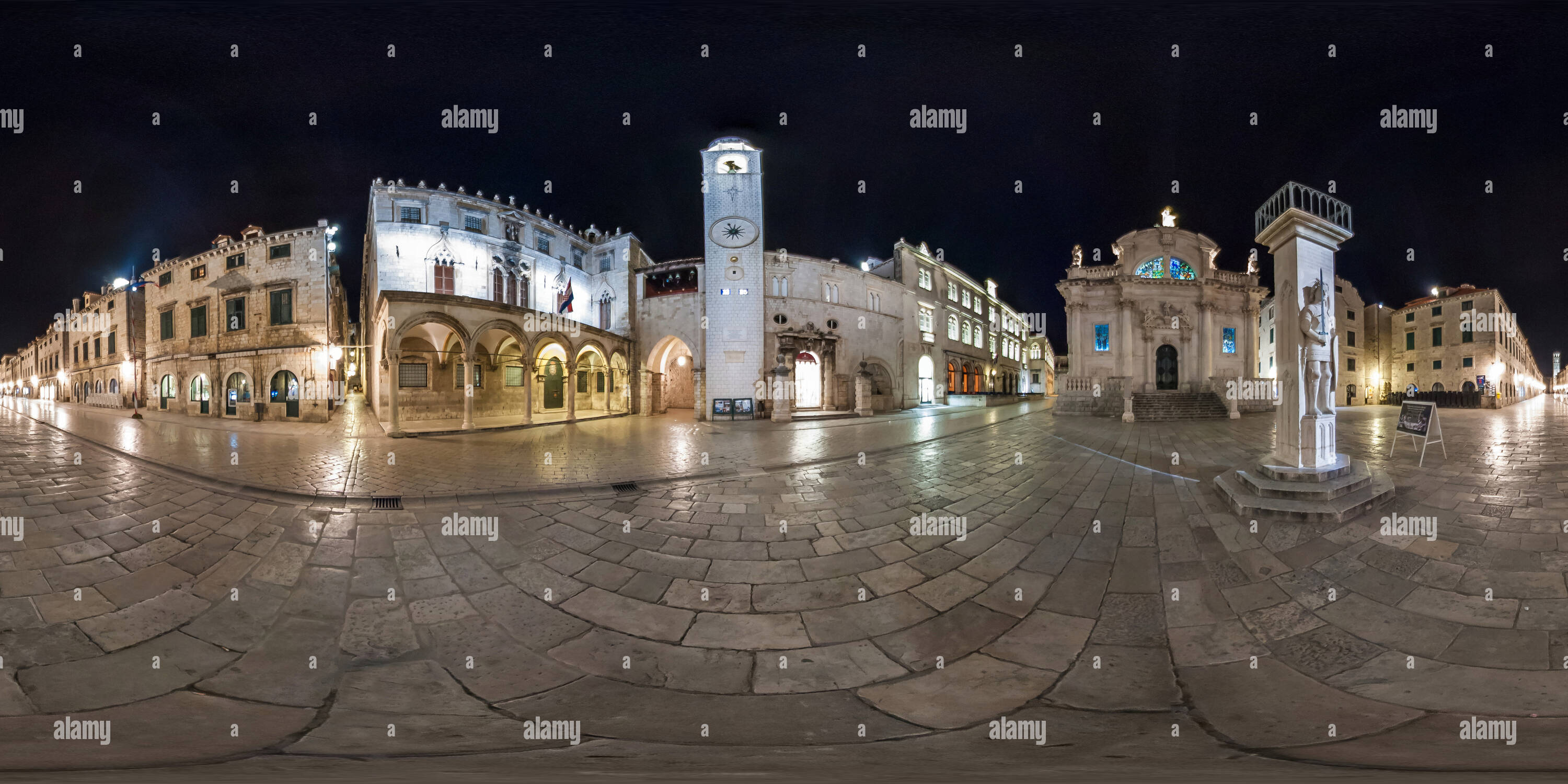 Vue panoramique à 360° de Nuit sur le Stradun