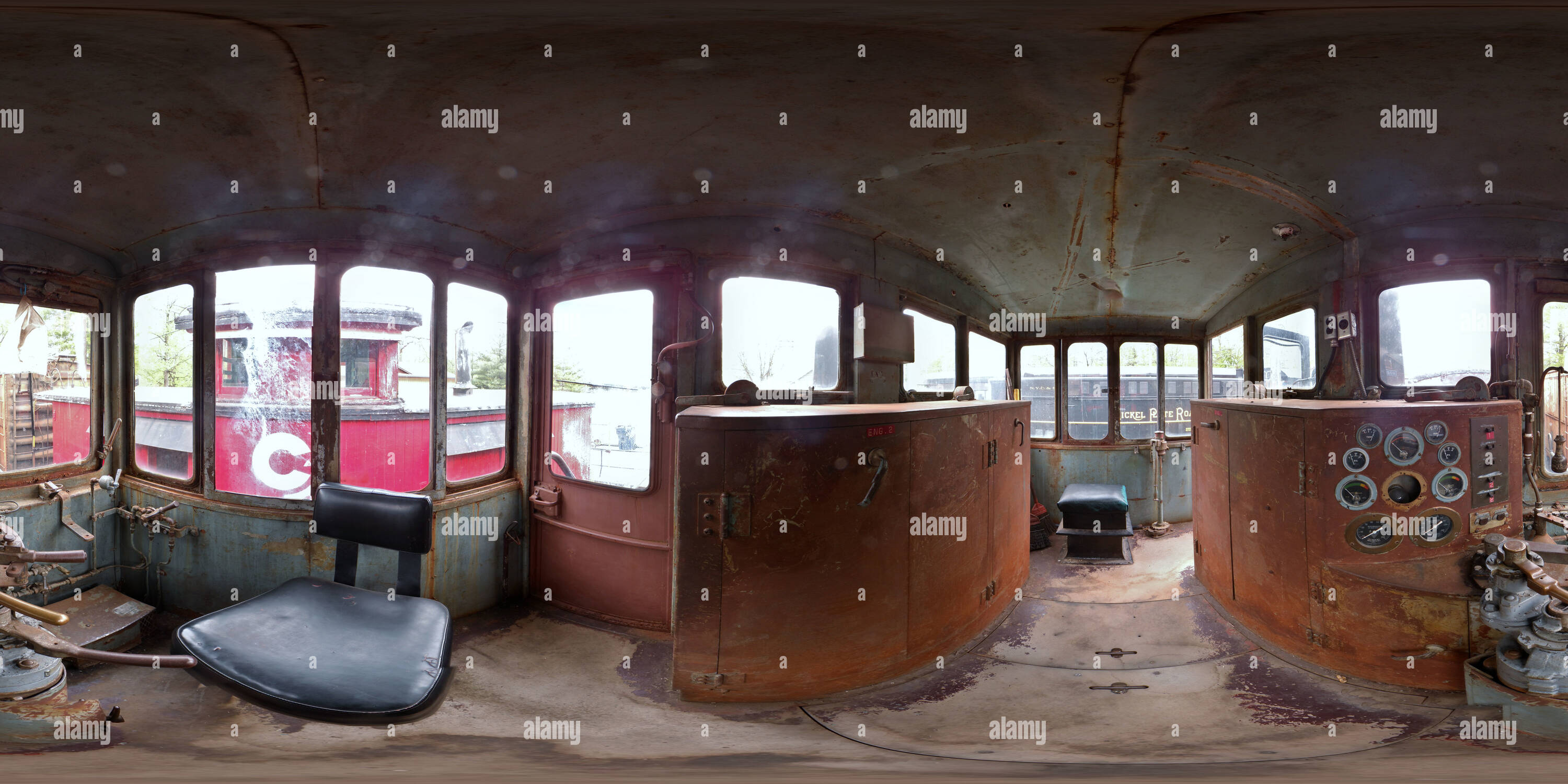 Vue panoramique à 360° de Nickel 91 locomotives cab à Indiana Transportation Museum