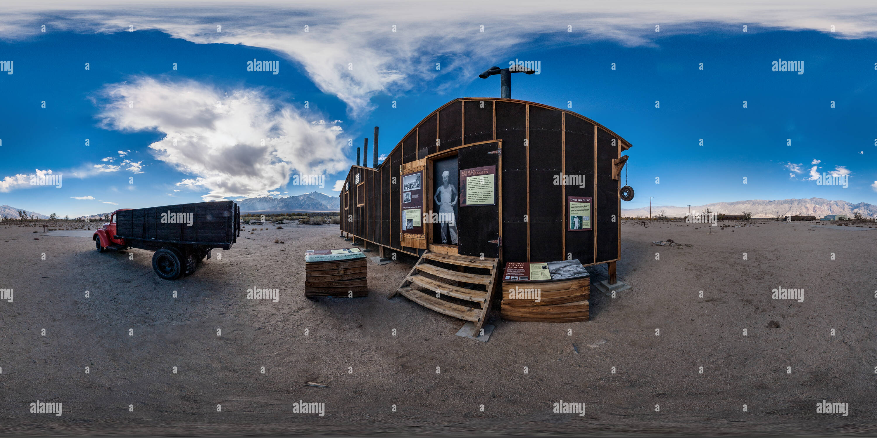 Vue panoramique à 360° de Manzanar, bloc 14 Mess Hall Réception