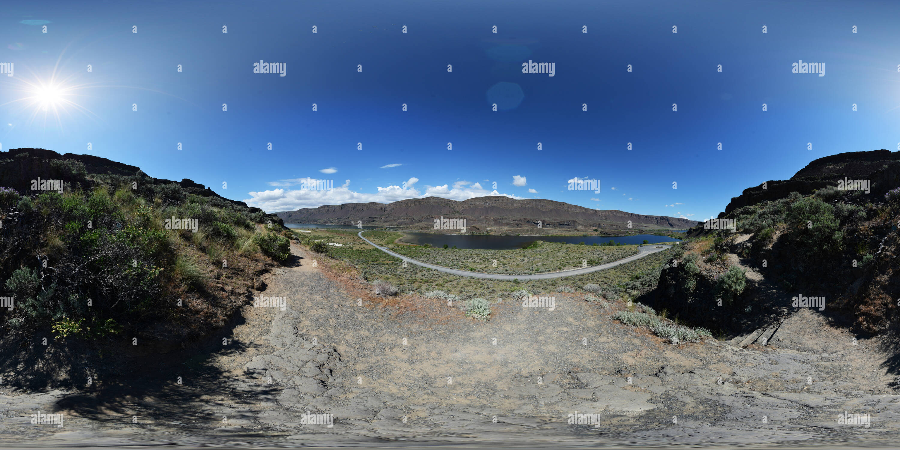 Vue panoramique à 360° de Lake Lenore Grottes d'interprétation, Grant Co., Washington State, USA