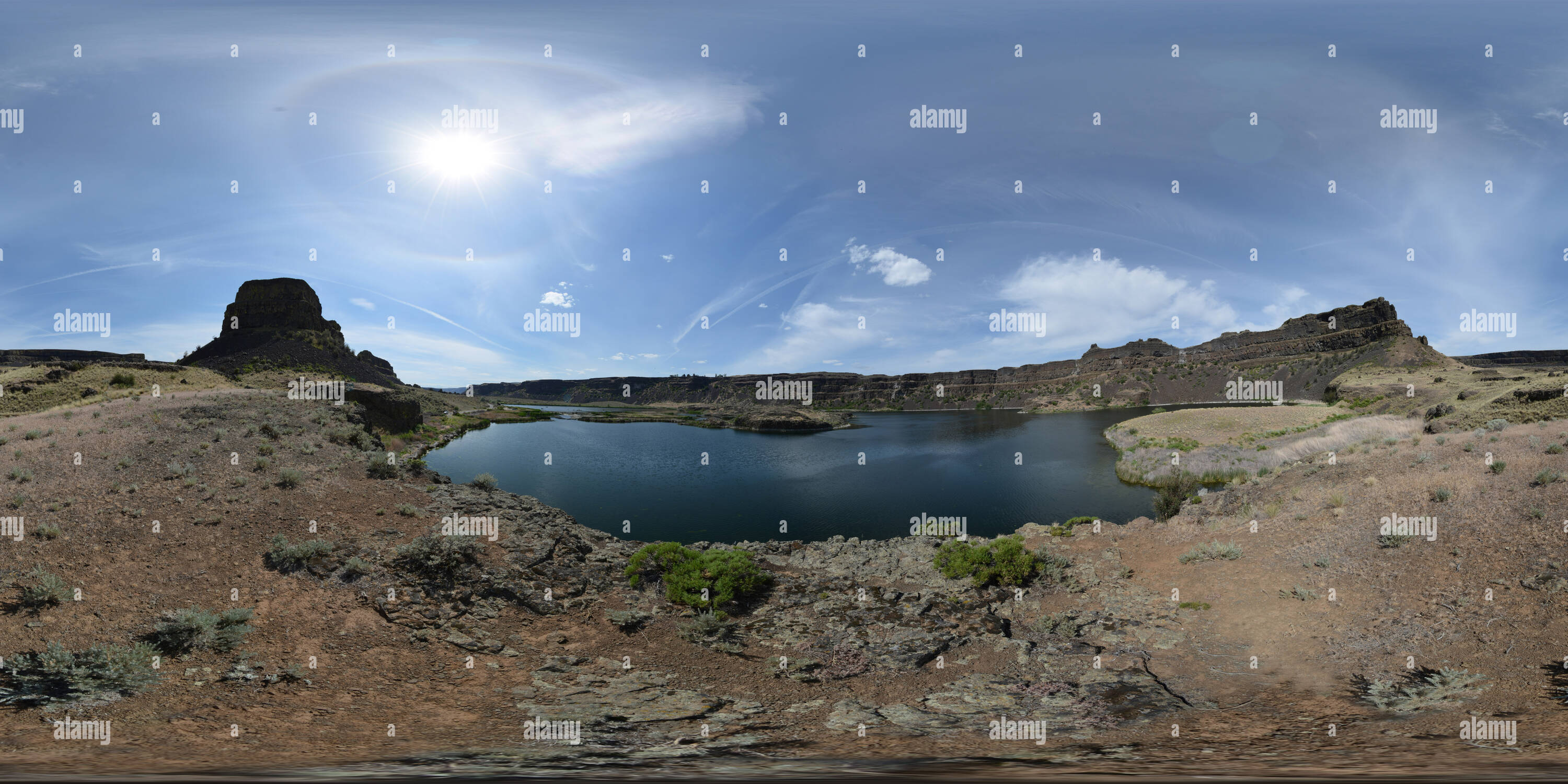 Vue panoramique à 360° de Lac des chutes à sec - bien Lakes-Dry Falls State Park, Washington State, USA